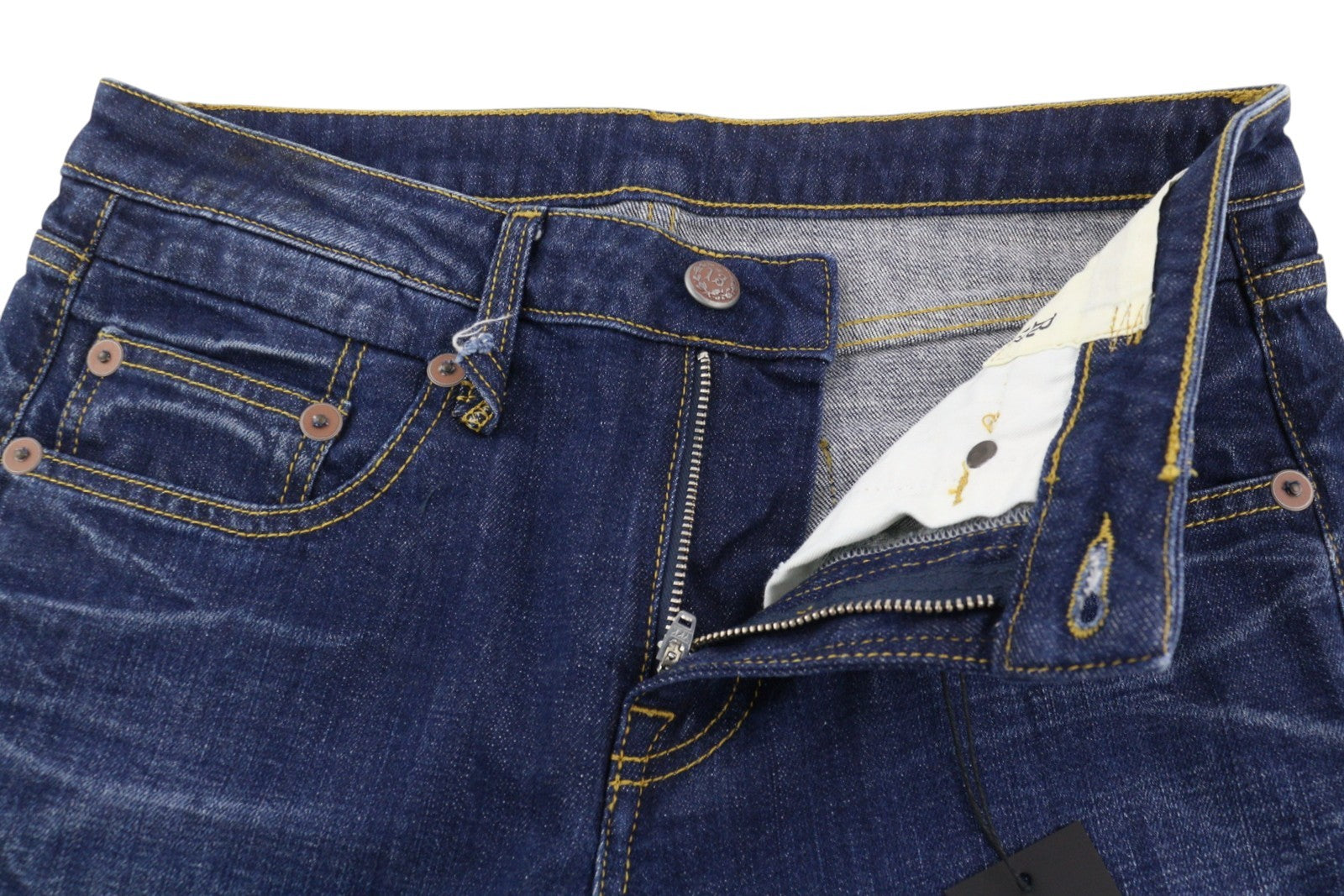 R13 berniukiški tiesūs moteriški džinsai, 27 Howell indigo spalvos, netolygus apvadas, išblukęs iki kulkšnių. 