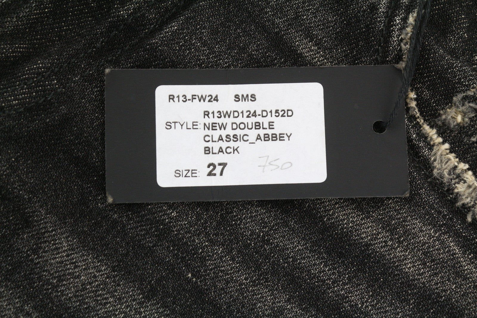 R13 Nauji dvigubi klasikiniai moteriški džinsai 27 Abbey Black su išblukusiu sijonu ir tiesiomis kelnėmis RRP 750 € 