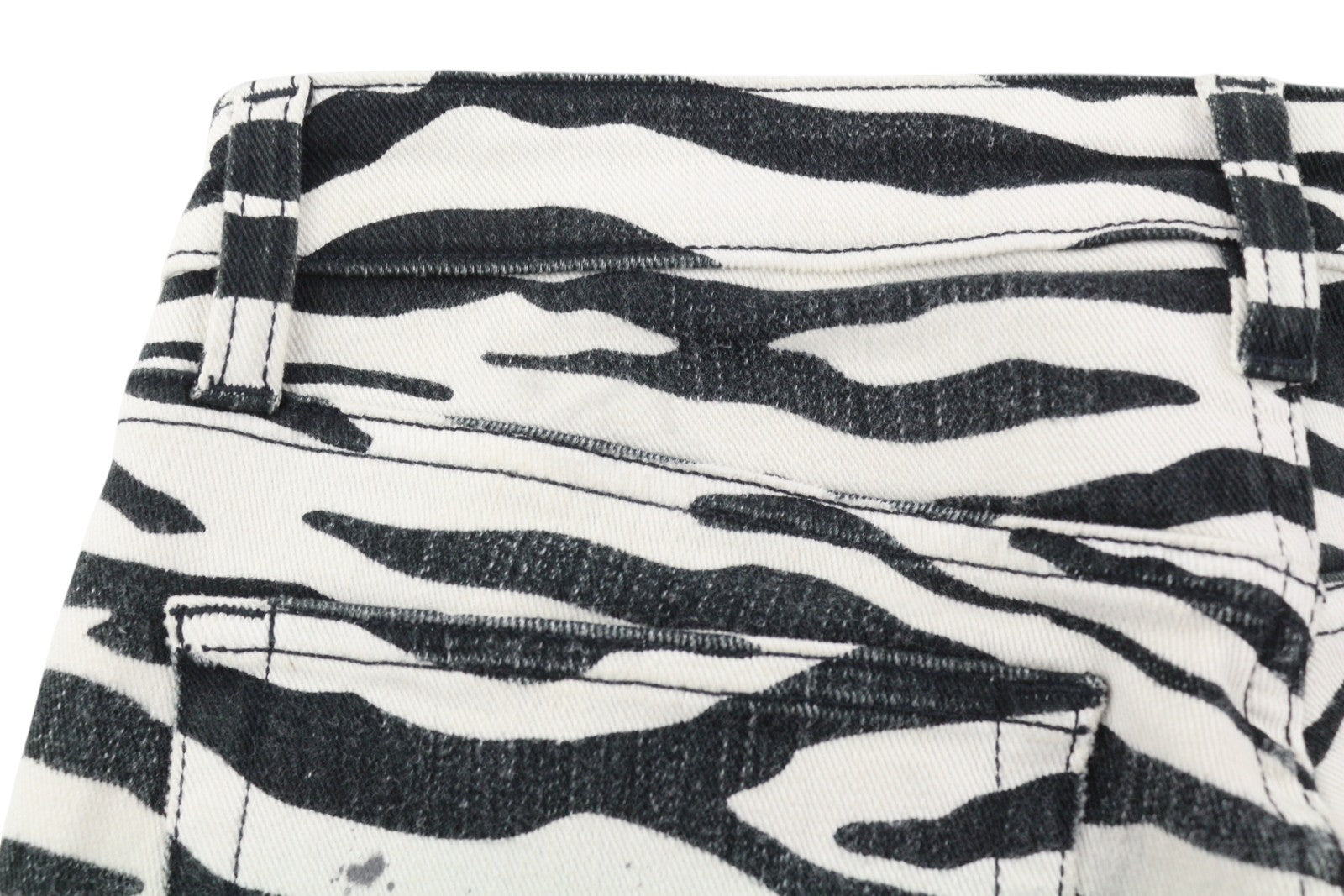 R13 Kick Fit moteriški džinsai, 27 dydžio, zebro rašto, iki kulkšnių, trumpinti, platėjantys, RRP 499 € 