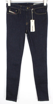 DIESEL Skinzee 0813C moteriški džinsai W26/L32 tamsiai mėlyni itin ploni, aptempti džinsai 