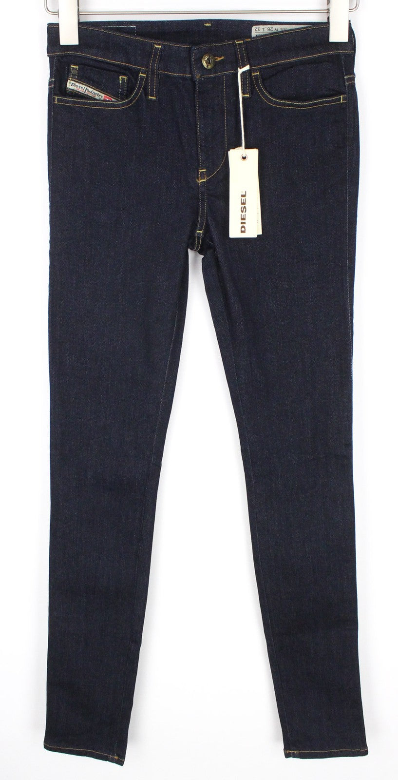 DIESEL Skinzee 0813C moteriški džinsai W26/L32 tamsiai mėlyni itin ploni, aptempti džinsai 