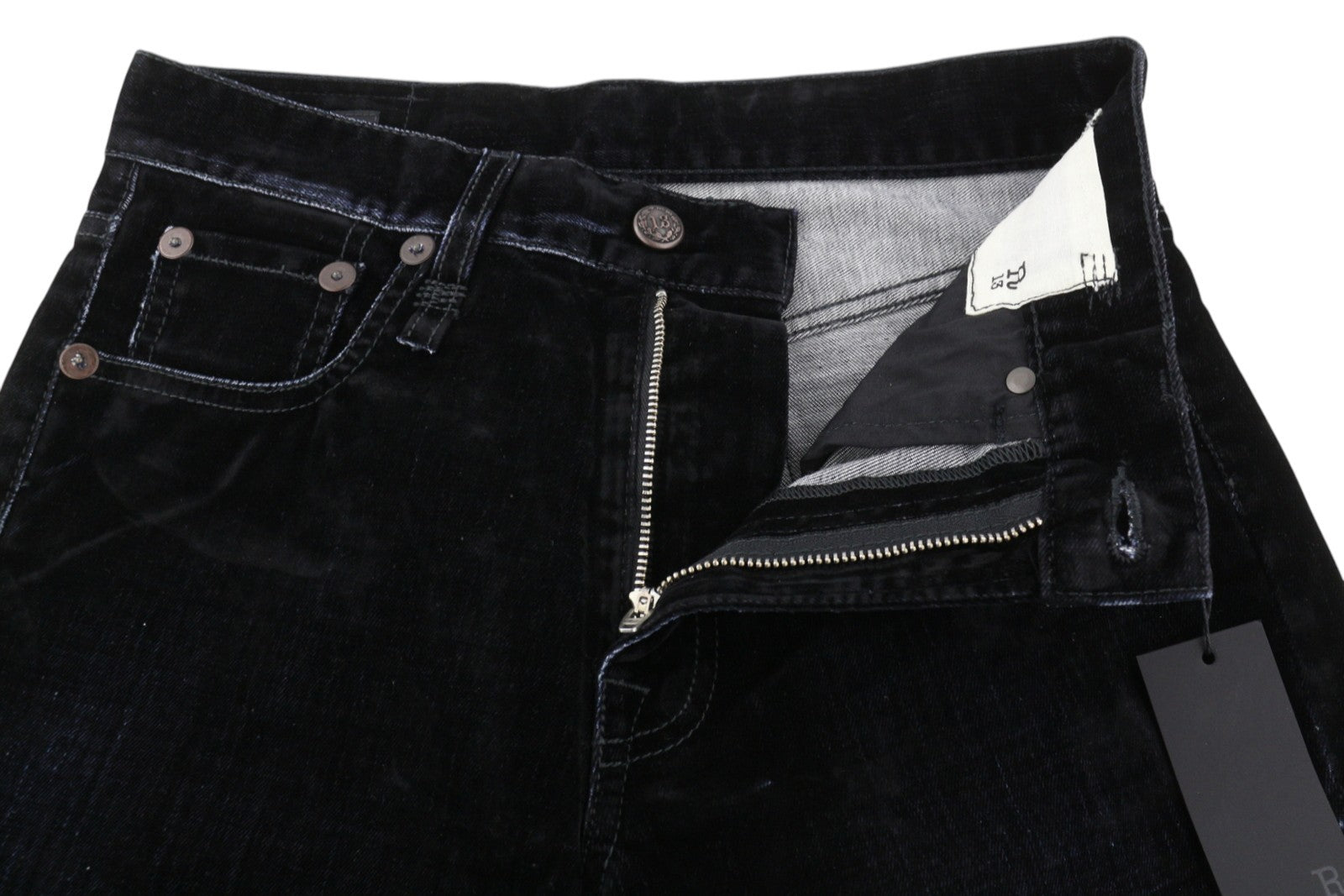 R13 Romeo moteriškos kelnės 24 flokuotomis juodomis aksominėmis trumpomis tiesiomis užtrauktuku iki kulkšnių 