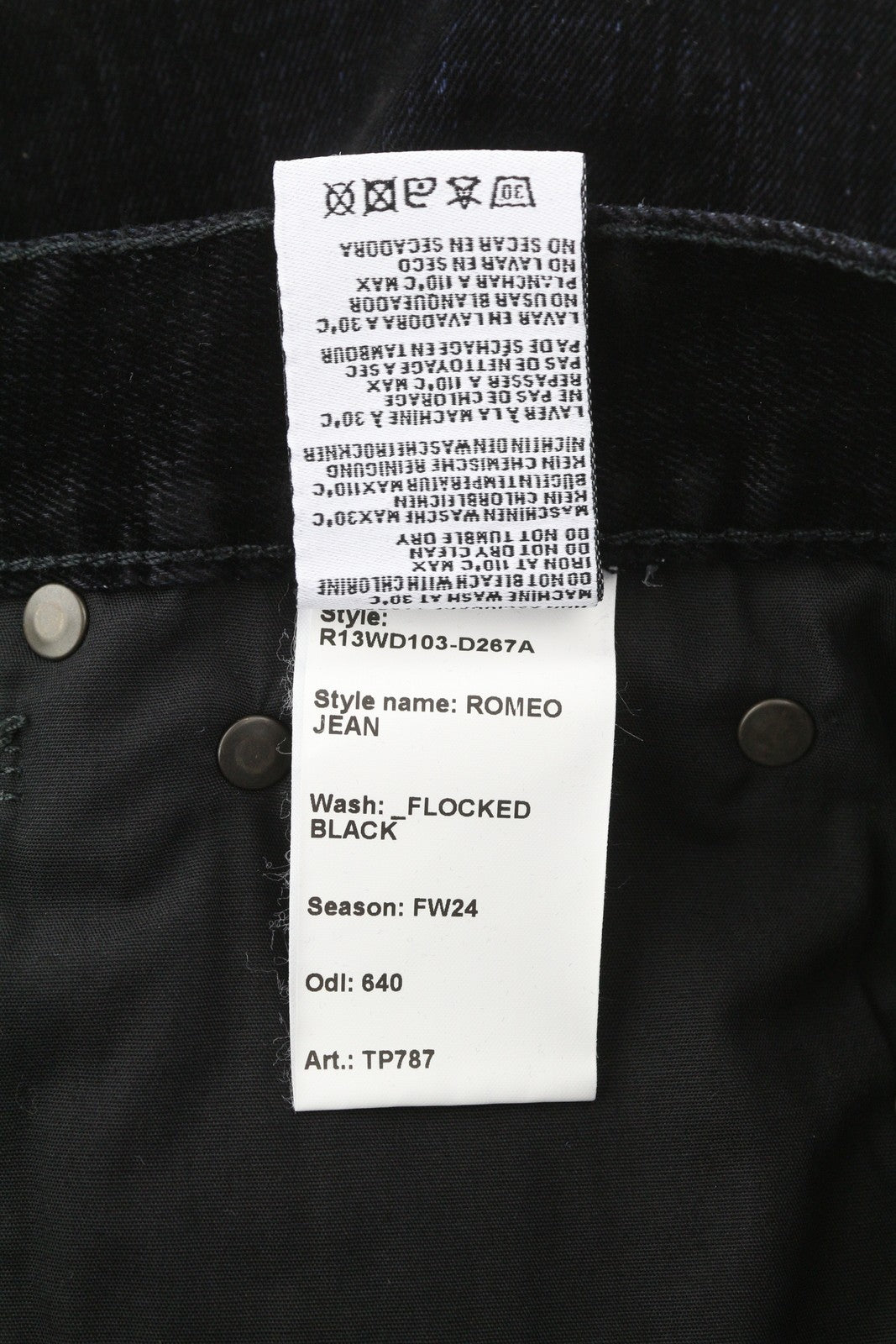 R13 Romeo moteriškos kelnės 24 flokuotomis juodomis aksominėmis trumpomis tiesiomis užtrauktuku iki kulkšnių 