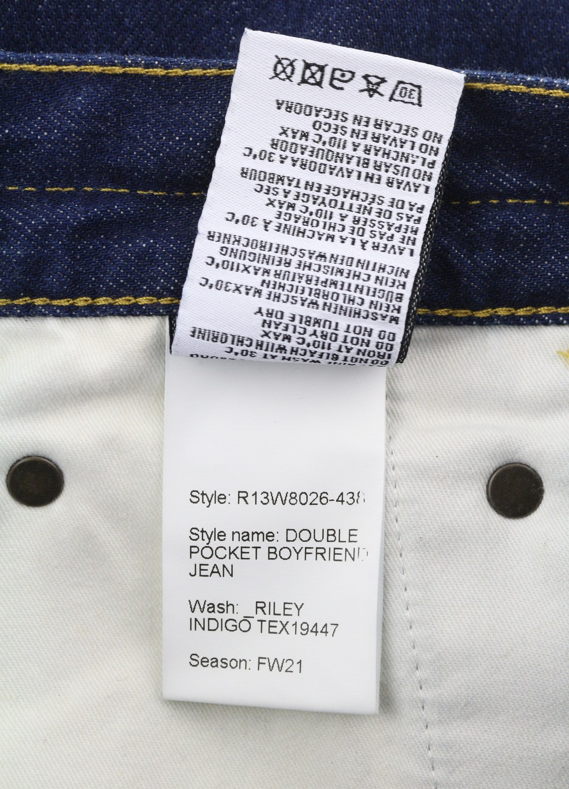 R13 dvigubomis kišenėmis berniukams skirti moteriški džinsai 27 Riley Indigo trumpinti iki kulkšnies, įprasti 