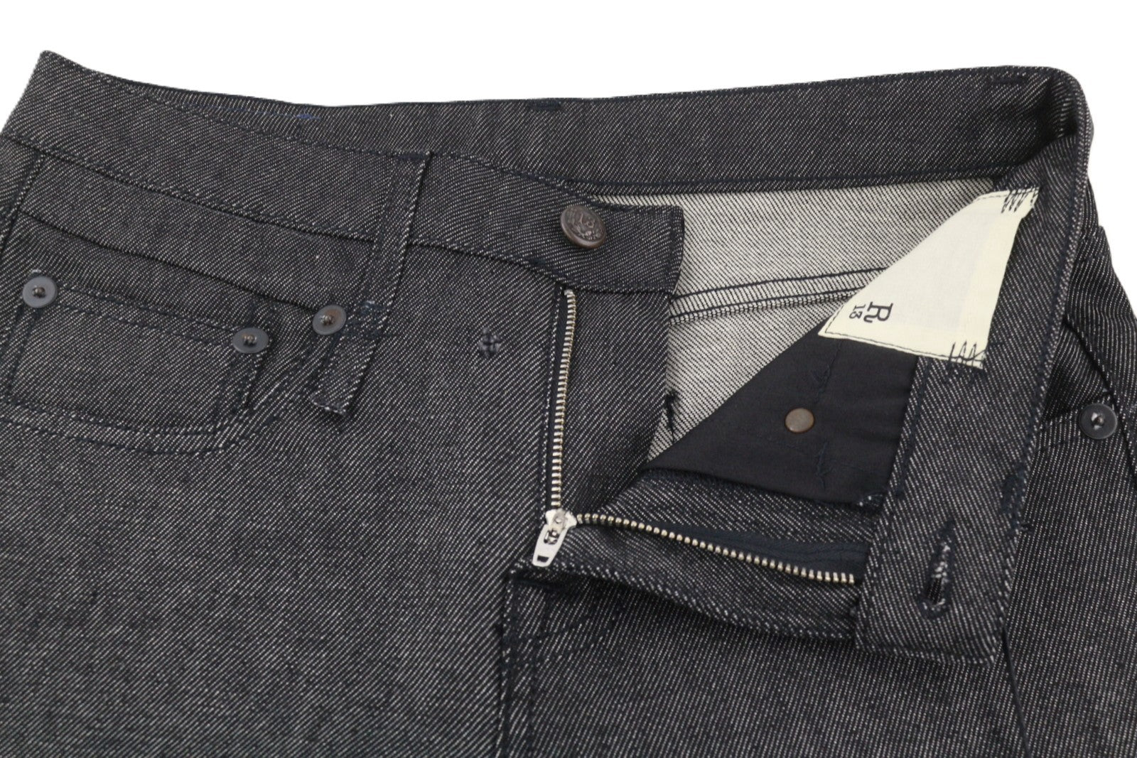 R13 berniukiški tiesūs moteriški džinsai 26 colių įstrižainė pilka su užtrauktuku, tamsiai mėlynu džinsu, kišenėmis, laisvalaikio stiliaus. 