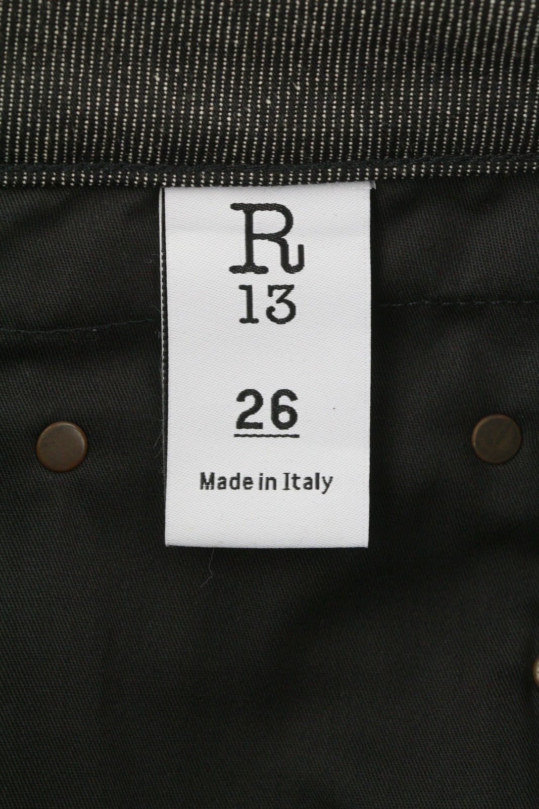 R13 berniukiški tiesūs moteriški džinsai 26 colių įstrižainė pilka su užtrauktuku, tamsiai mėlynu džinsu, kišenėmis, laisvalaikio stiliaus. 