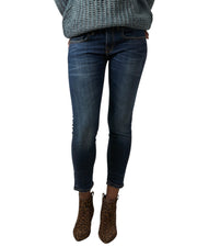 R13 baikerių berniukų moteriški džinsai, 26 Howell indigo spalvos, trumpi, aptempti, iki kulkšnių, išblukusios mėlynos spalvos. 