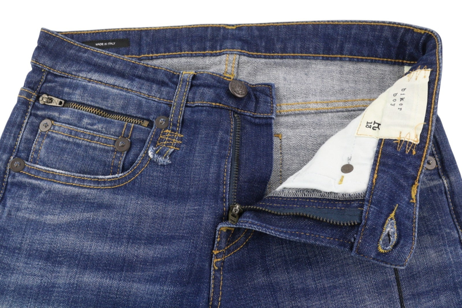 R13 baikerių berniukų moteriški džinsai, 26 Howell indigo spalvos, trumpi, aptempti, iki kulkšnių, išblukusios mėlynos spalvos. 