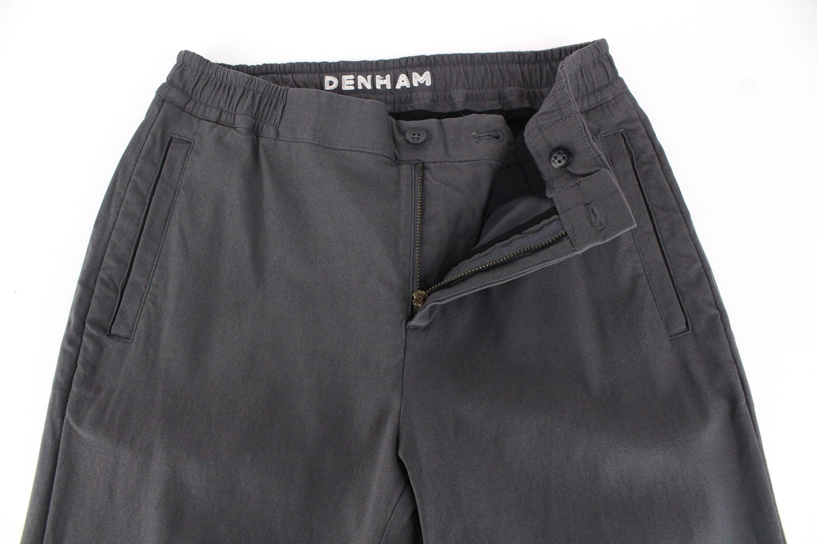 DENHAM Preston moteriškos kelnės S, pilkos, su dygsniais ir tampriomis priekinėmis kišenėmis 