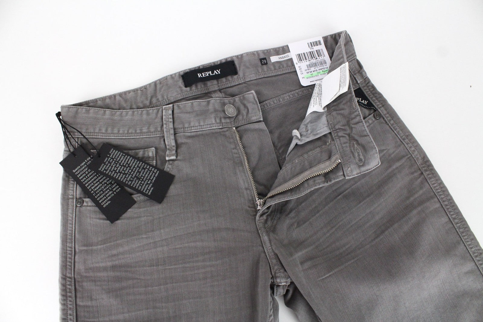 REPLAY Anbass vyriški džinsai W29/L30 pilki džinsai, ploni, tamprūs, laisvalaikio stiliaus, medvilniniai 