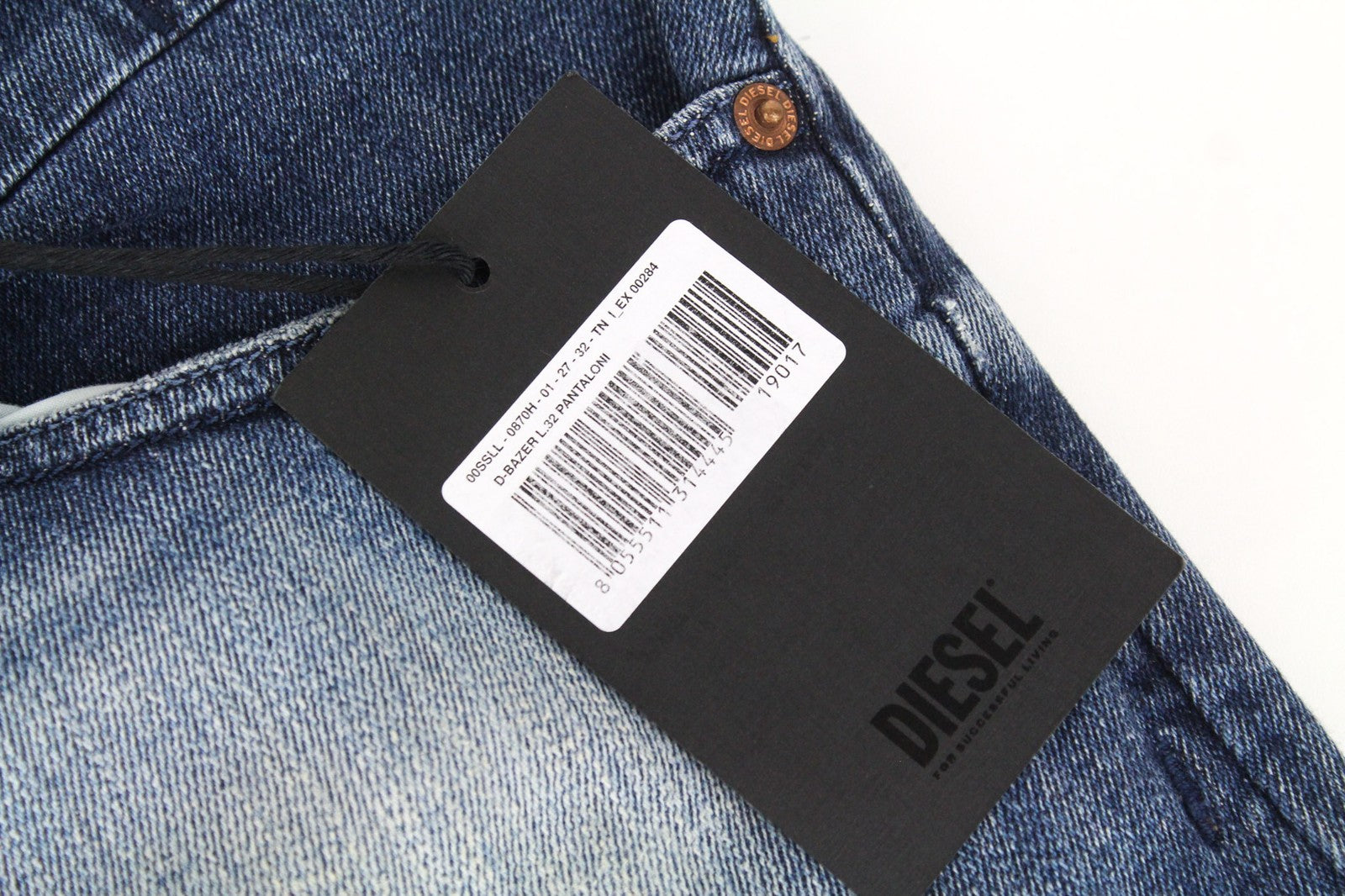 DIESEL D-Bazer 0870H džinsai W27/L32 Distress Blue Tapered Tempered Buttons 