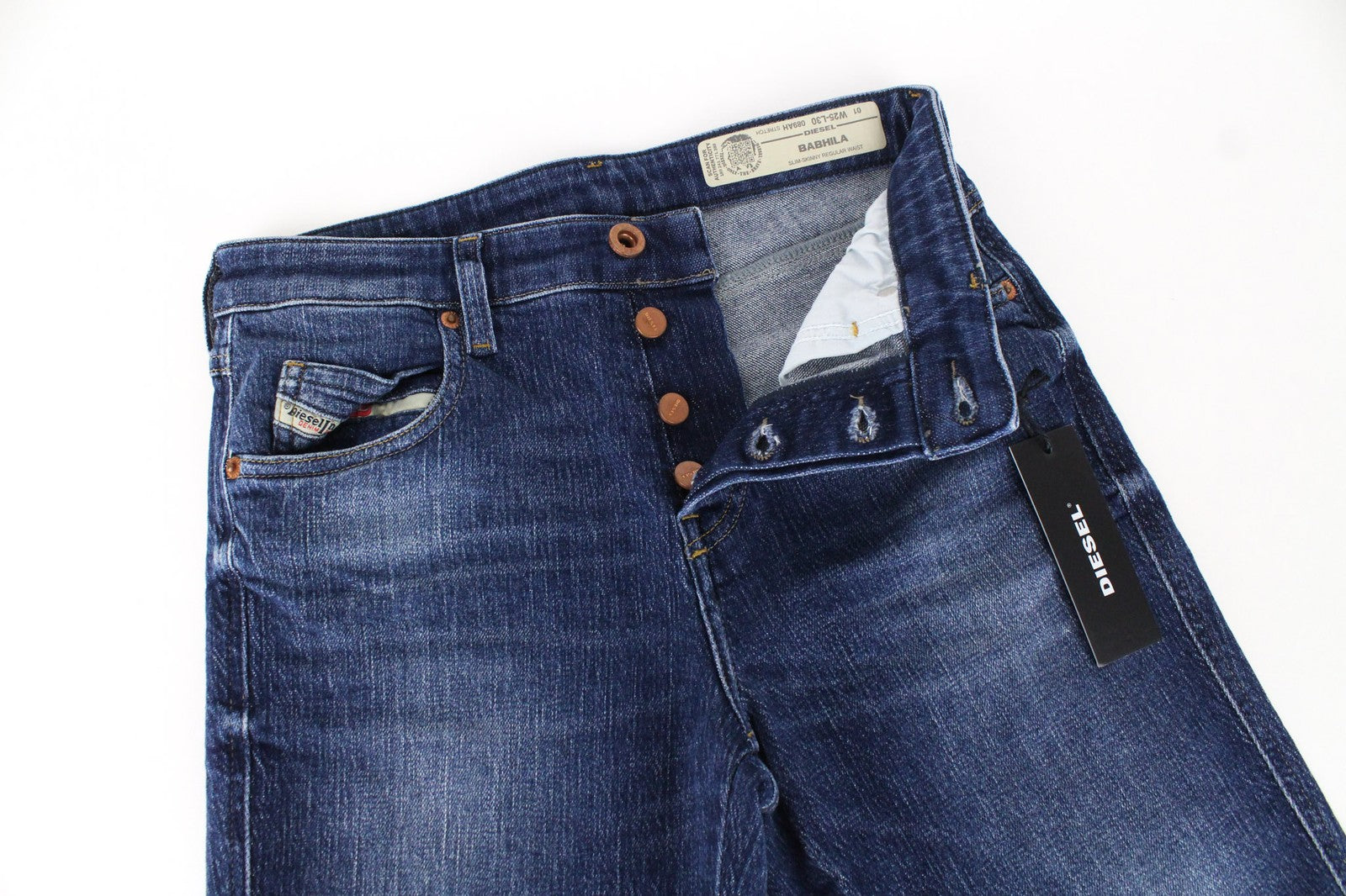 DIESEL Babhila 089AH moteriški džinsai W25/L30 tamsiai mėlyni, aptempti, tamprūs kirpimai 