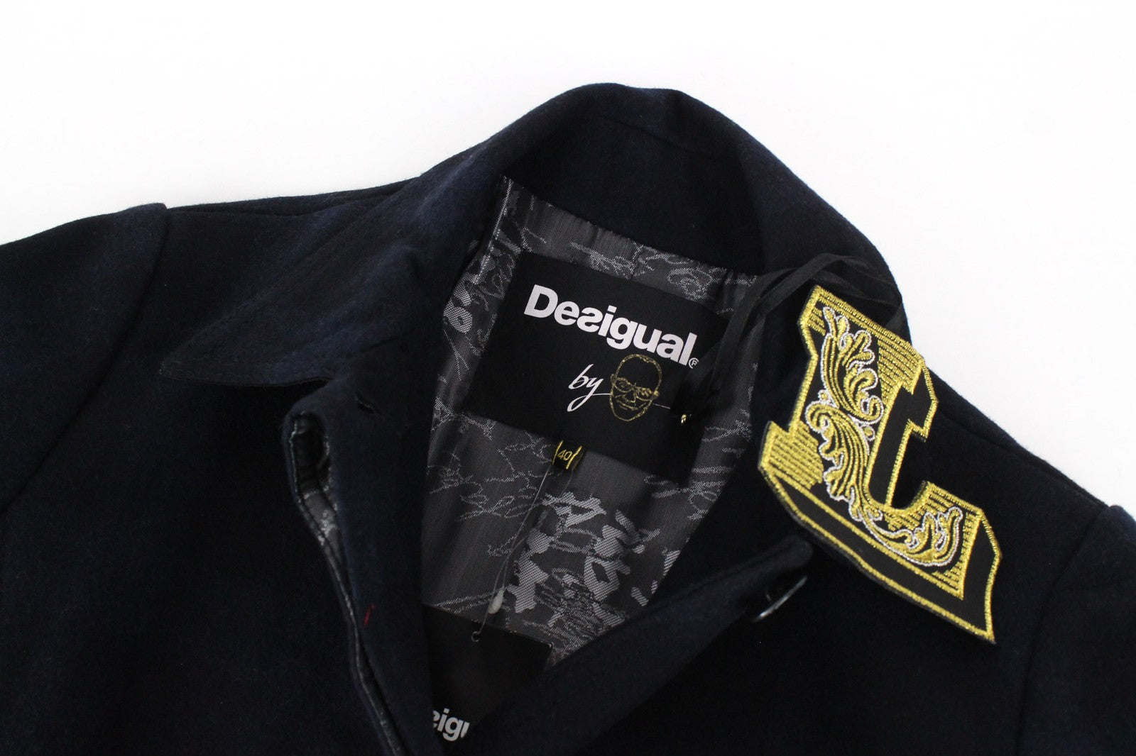 DESIGUAL Snowrobot moteriškas paltas, 40, tamsiai mėlynas, vilnonis, medvilninis, languotas, vieneilis 