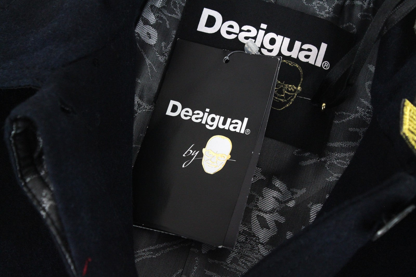 DESIGUAL Snowrobot moteriškas paltas, 40, tamsiai mėlynas, vilnonis, medvilninis, languotas, vieneilis 