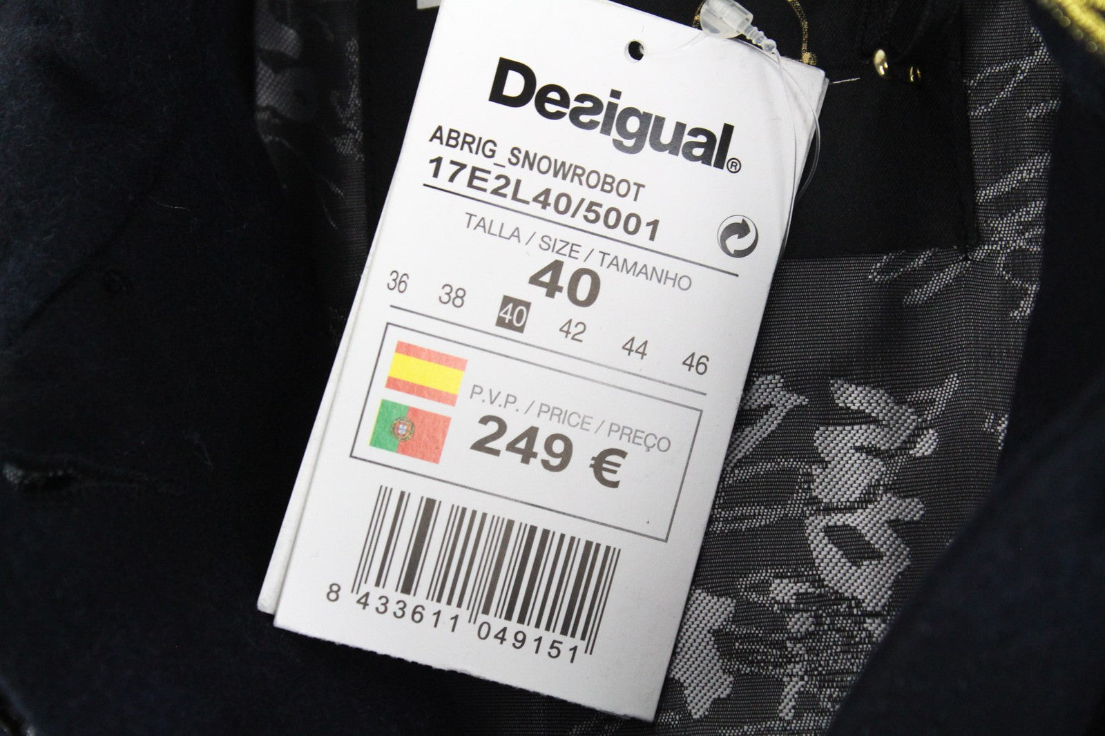 DESIGUAL Snowrobot moteriškas paltas, 40, tamsiai mėlynas, vilnonis, medvilninis, languotas, vieneilis 
