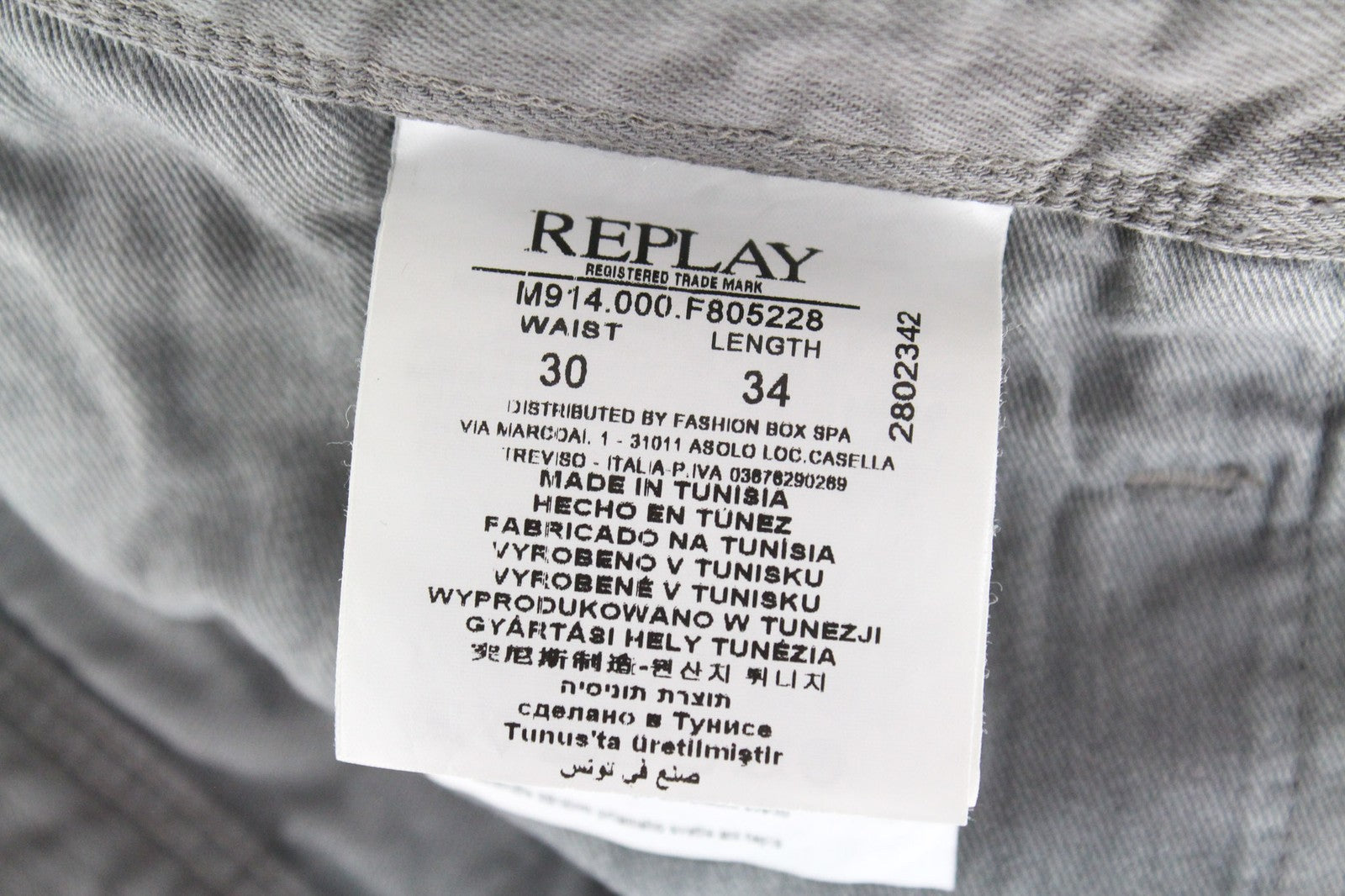 REPLAY Anbass vyriški džinsai W30/L34 pilki, ploni, tamprūs medvilniniai džinsiniai kelnės 