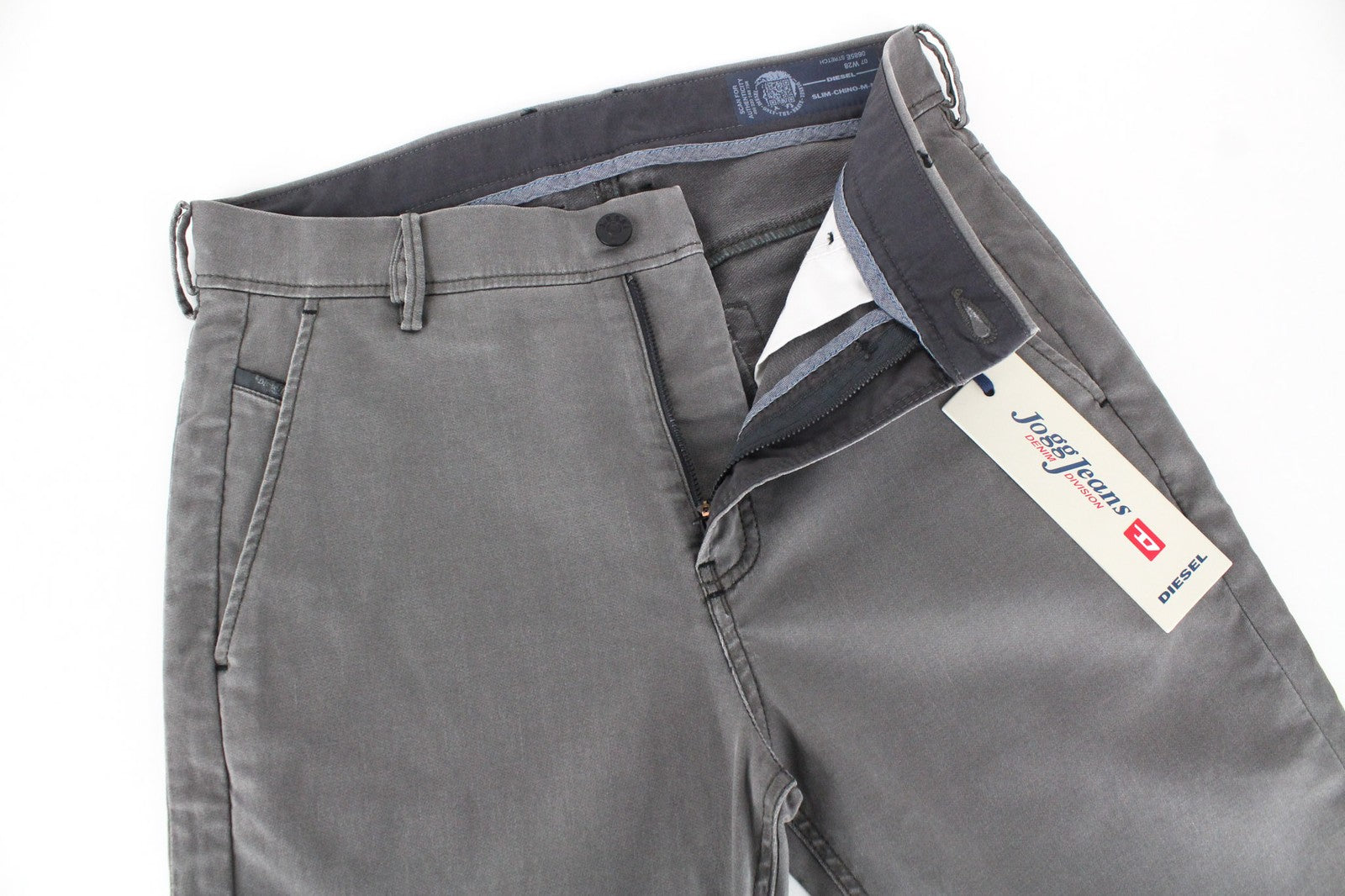 DIESEL Slim-Chino-M-NE 0685E vyriški džinsai W28 Jogg Slim pilki tamprūs medvilniniai džinsai 