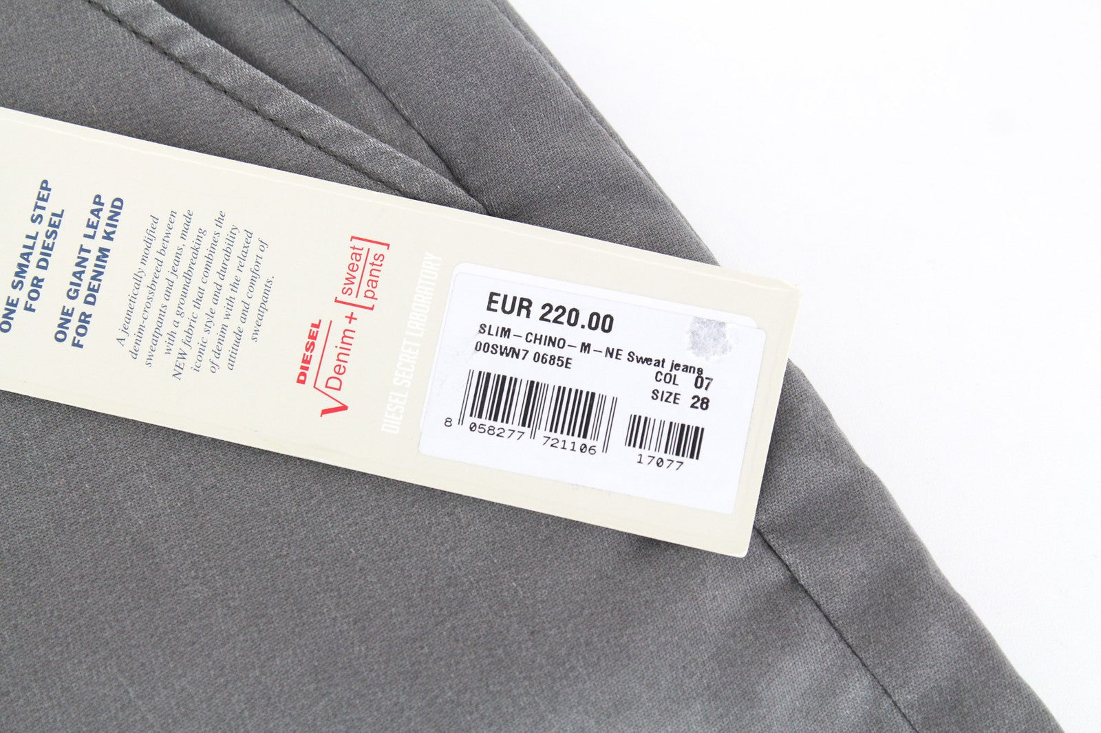 DIESEL Slim-Chino-M-NE 0685E vyriški džinsai W28 Jogg Slim pilki tamprūs medvilniniai džinsai 