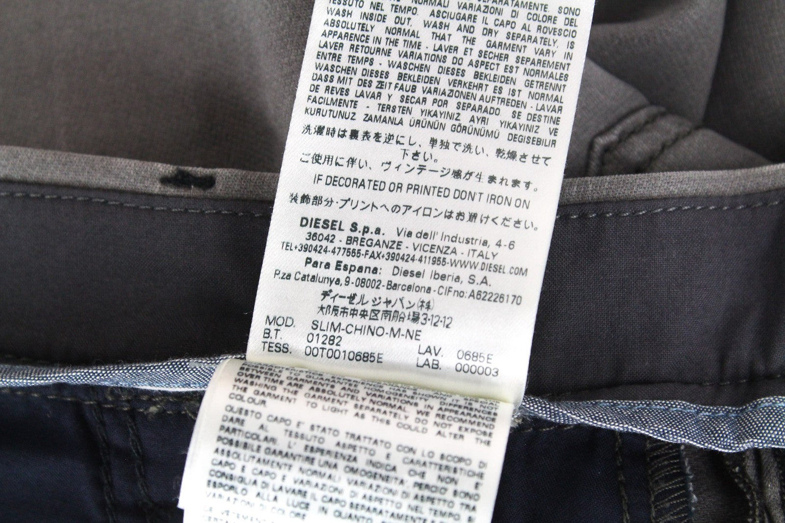 DIESEL Slim-Chino-M-NE 0685E vyriški džinsai W28 Jogg Slim pilki tamprūs medvilniniai džinsai 