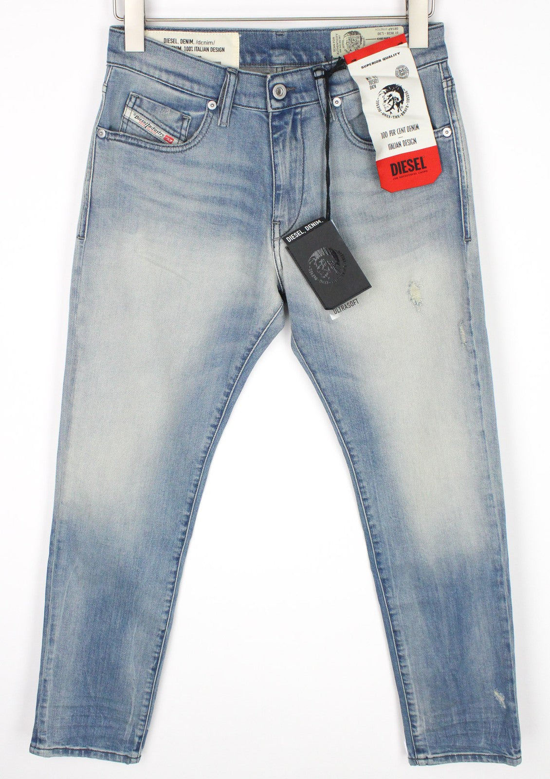 DIESEL D-Strukt 081AP vyriški džinsai W28/L30 mėlyni, siaurėjantys, tamprūs medvilniniai džinsai 