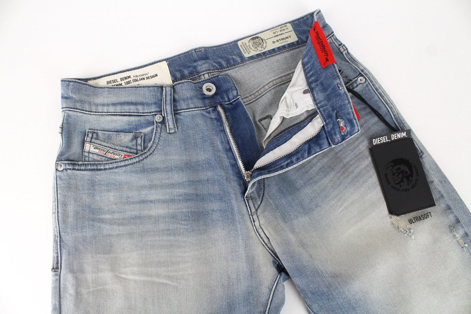 DIESEL D-Strukt 081AP vyriški džinsai W28/L30 mėlyni, siaurėjantys, tamprūs medvilniniai džinsai 