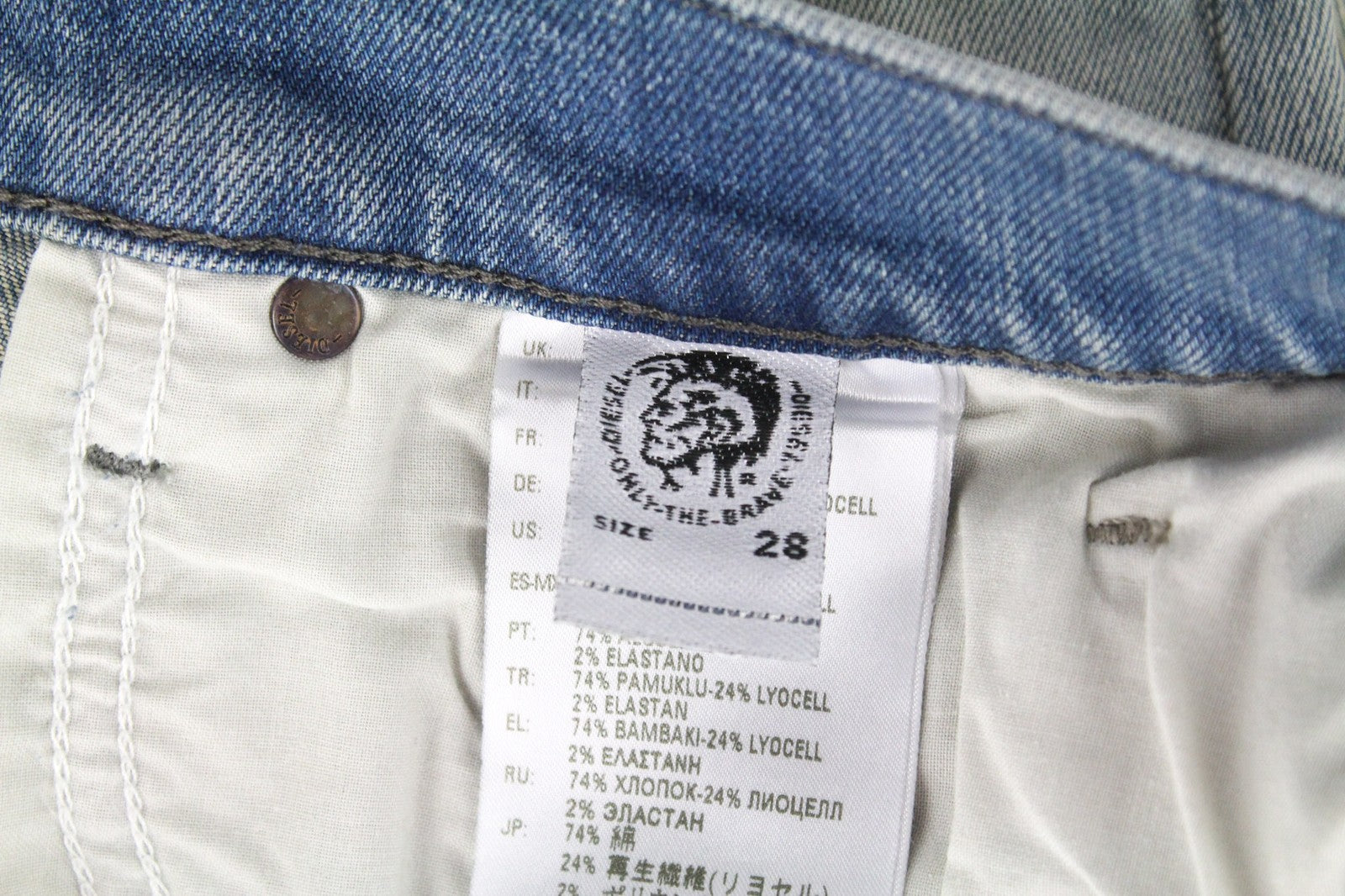 DIESEL D-Strukt 081AP vyriški džinsai W28/L30 mėlyni, siaurėjantys, tamprūs medvilniniai džinsai 