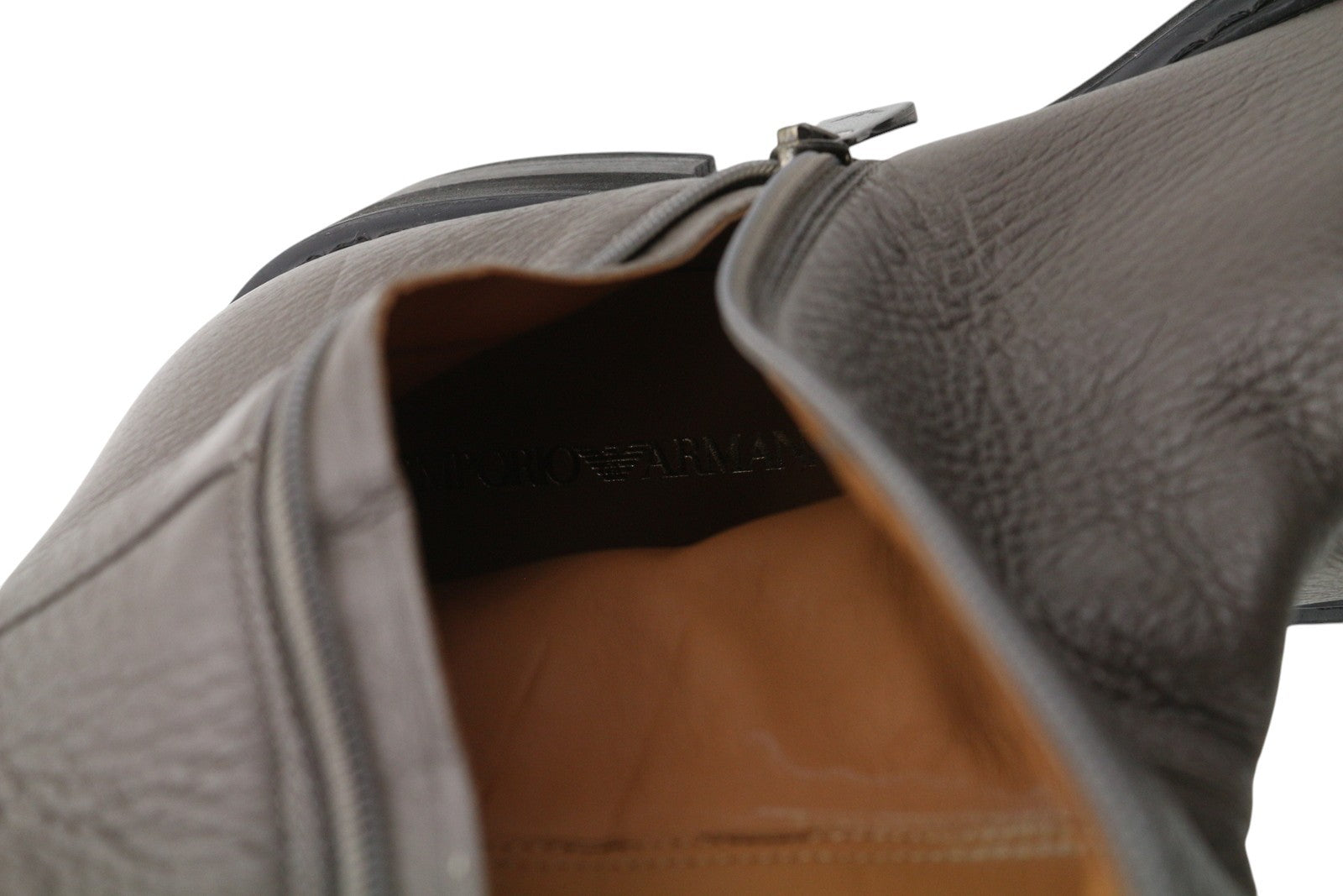 EMPORIO ARMANI X3N151 moteriški aulinukai pilki odiniai užtrauktukai iki vidurio viršutinio migdolų nosies 