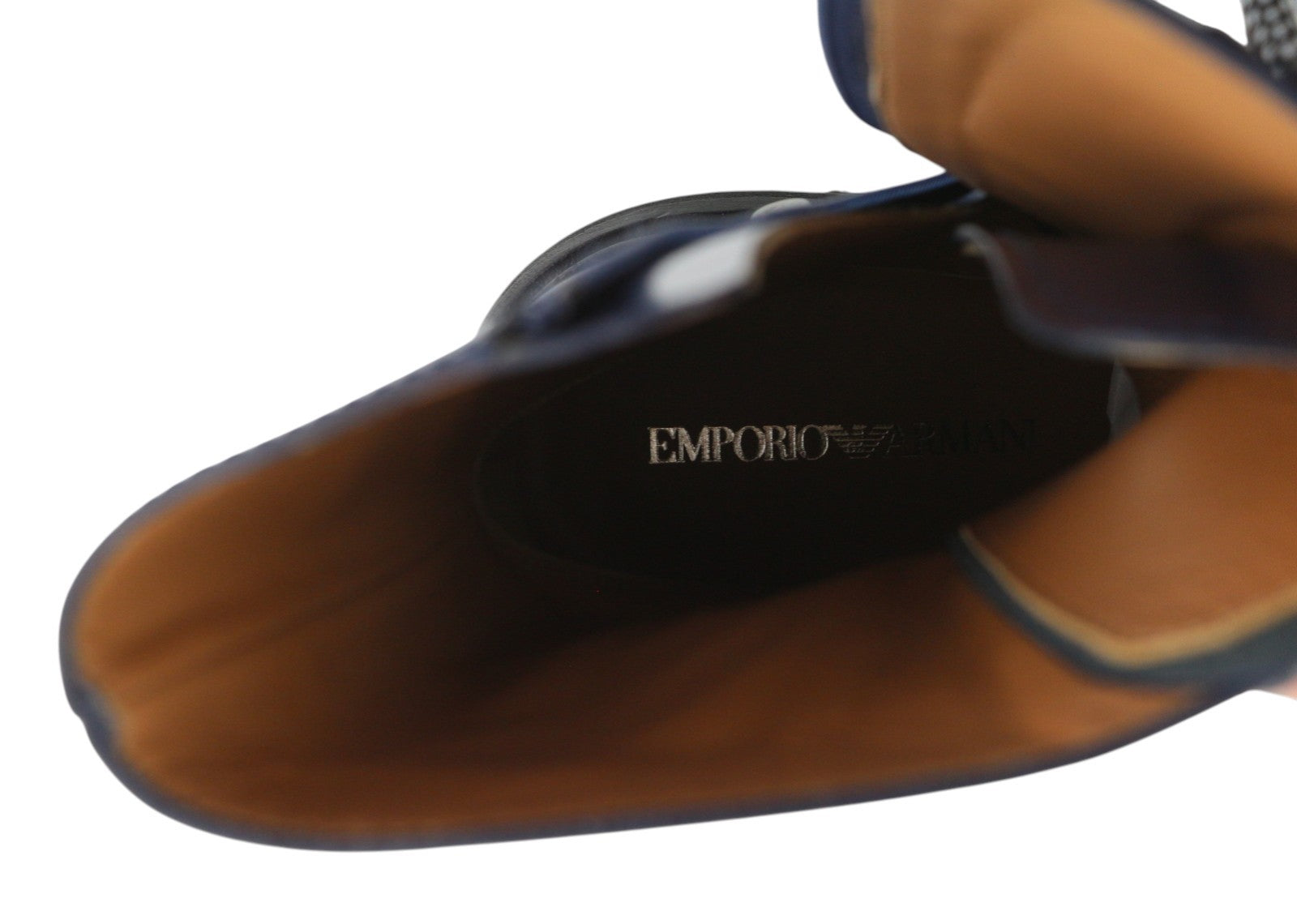 EMPORIO ARMANI moteriški aulinukai, 37 dydis, mėlyna odinė, su sagtimi, suvarstomi, užtrauktuku, vidutinio ūgio. 