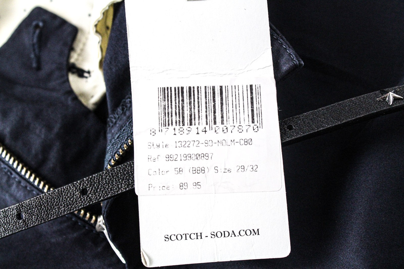 MAISON SCOTCH W29/L32 moteriškos tamsiai mėlynos trumpos tamprios chino kelnės su diržu 