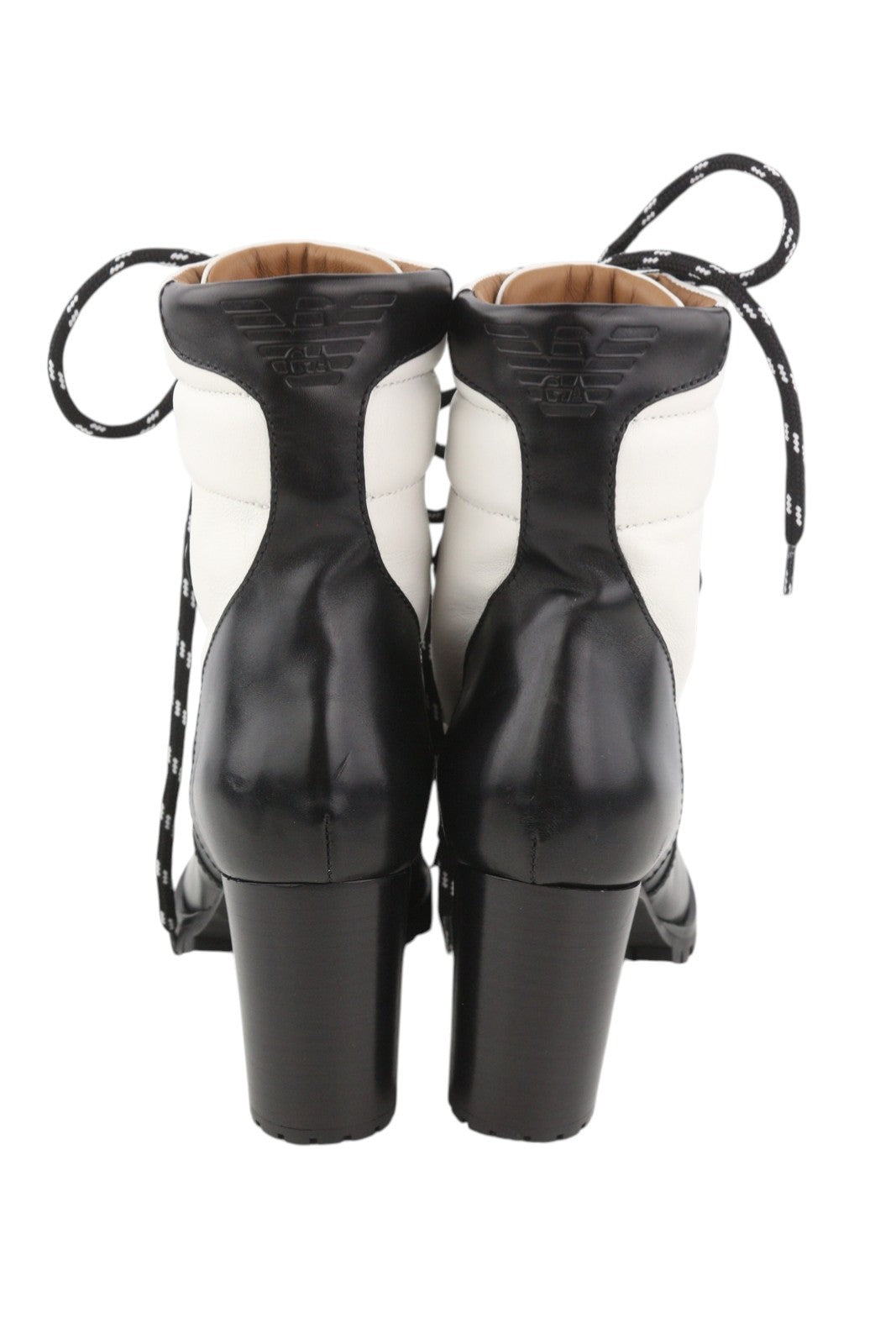 EMPORIO ARMANI moteriški aulinukai, 37 dydis, juodi ir balti, odiniai, suvarstomi, vidutinio ūgio. 