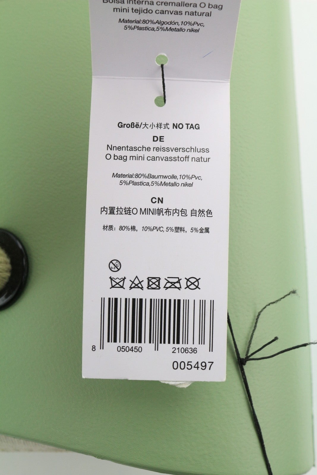 O BAG Mini moteriškas krepšys OS šviesiai žalias su dvigubomis vidinėmis rankenomis, logotipas, laisvalaikio stiliaus 