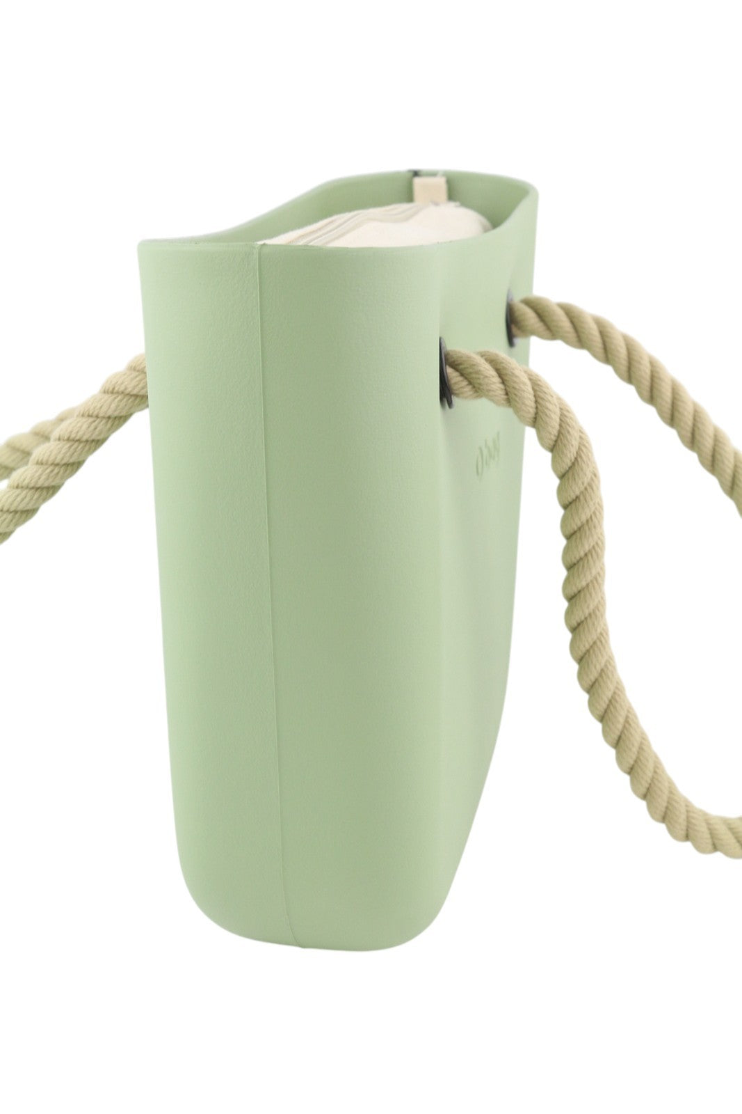 O BAG Mini moteriškas krepšys OS šviesiai žalias su dvigubomis vidinėmis rankenomis, logotipas, laisvalaikio stiliaus 