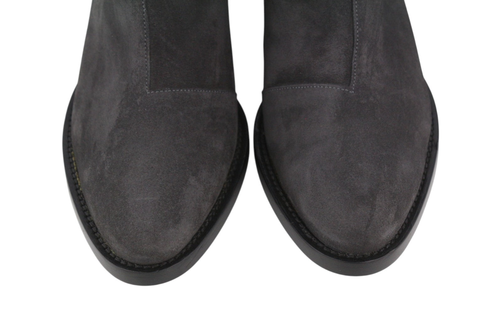 EMPORIO ARMANI moteriški aulinukai, 37 dydis, tamsiai pilki, zomšiniai, odiniai, migdolų nosys, kaubojiški. 