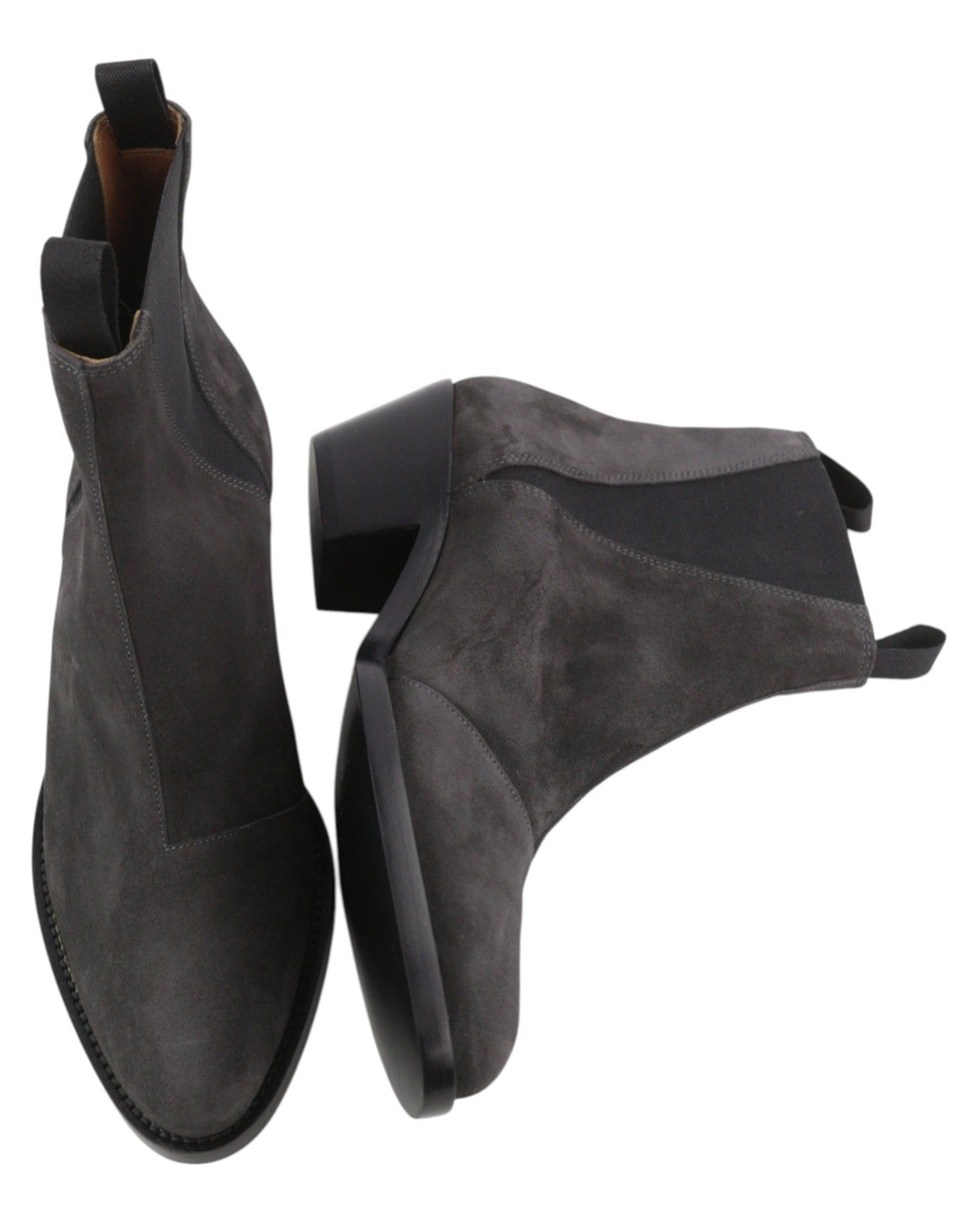 EMPORIO ARMANI moteriški aulinukai, 37 dydis, tamsiai pilki, zomšiniai, odiniai, migdolų nosys, kaubojiški. 