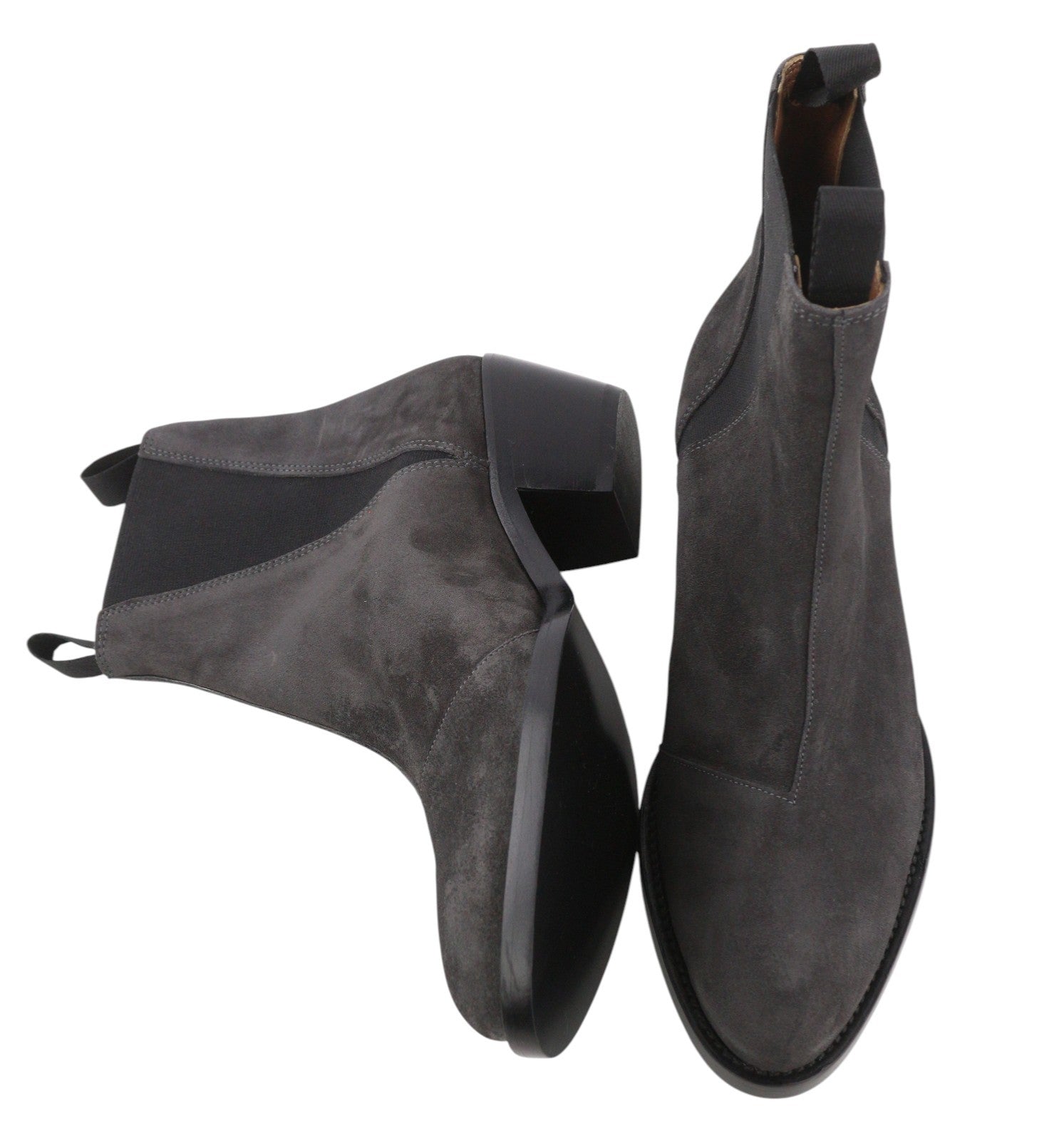 EMPORIO ARMANI moteriški aulinukai, 37 dydis, tamsiai pilki, zomšiniai, odiniai, migdolų nosys, kaubojiški. 