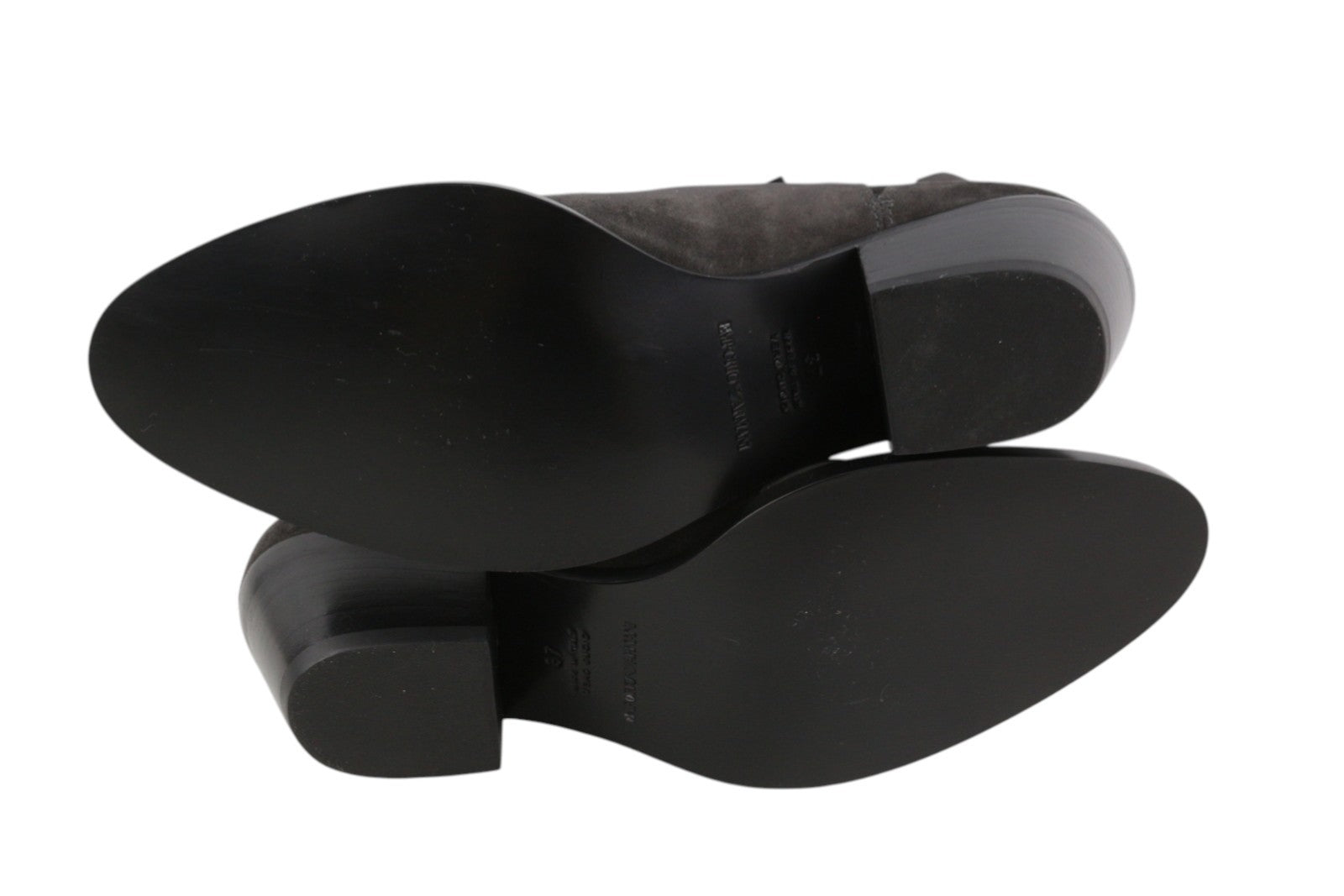 EMPORIO ARMANI moteriški aulinukai, 37 dydis, tamsiai pilki, zomšiniai, odiniai, migdolų nosys, kaubojiški. 