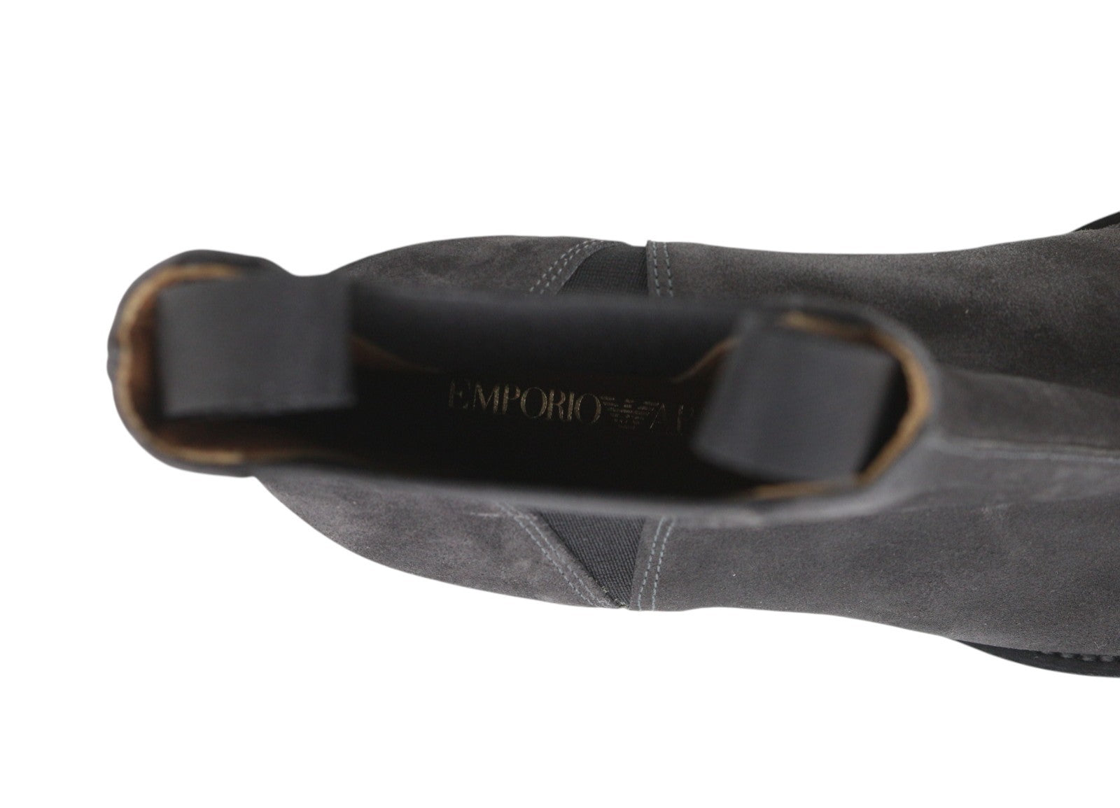 EMPORIO ARMANI moteriški aulinukai, 37 dydis, tamsiai pilki, zomšiniai, odiniai, migdolų nosys, kaubojiški. 