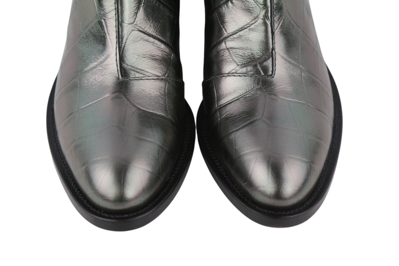 EMPORIO ARMANI moteriški aulinukai, 37 dydis, pilki, odiniai, tekstūruoti, migdolų nosys, kaubojiški, iki kulkšnies. 