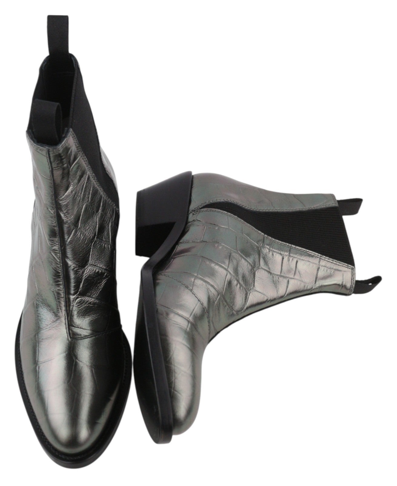 EMPORIO ARMANI moteriški aulinukai, 37 dydis, pilki, odiniai, tekstūruoti, migdolų nosys, kaubojiški, iki kulkšnies. 