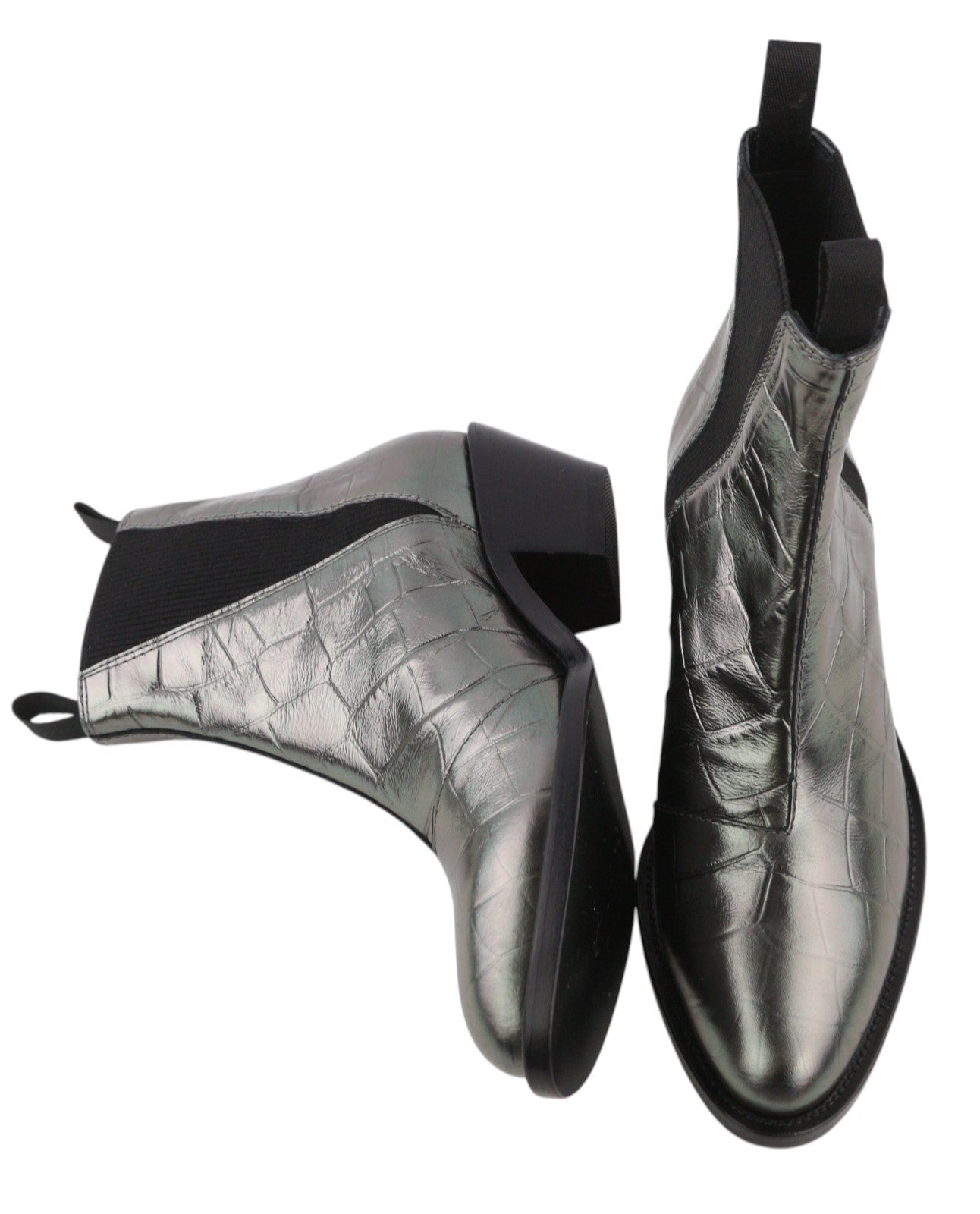 EMPORIO ARMANI moteriški aulinukai, 37 dydis, pilki, odiniai, tekstūruoti, migdolų nosys, kaubojiški, iki kulkšnies. 