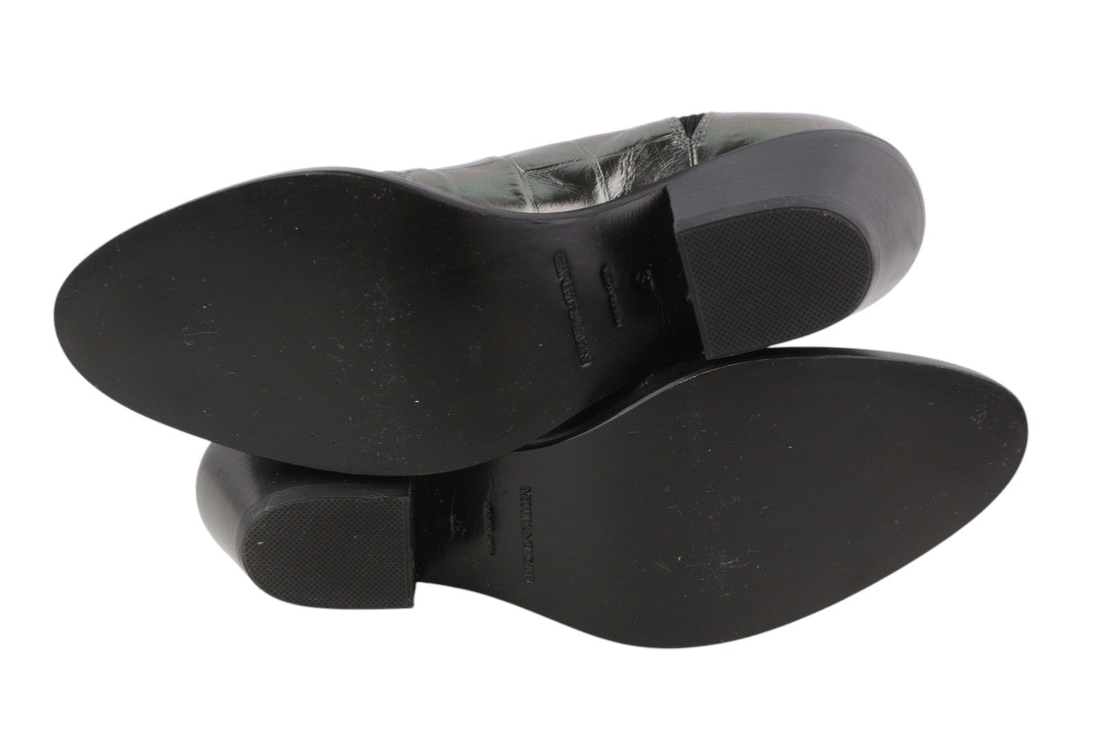 EMPORIO ARMANI moteriški aulinukai, 37 dydis, pilki, odiniai, tekstūruoti, migdolų nosys, kaubojiški, iki kulkšnies. 