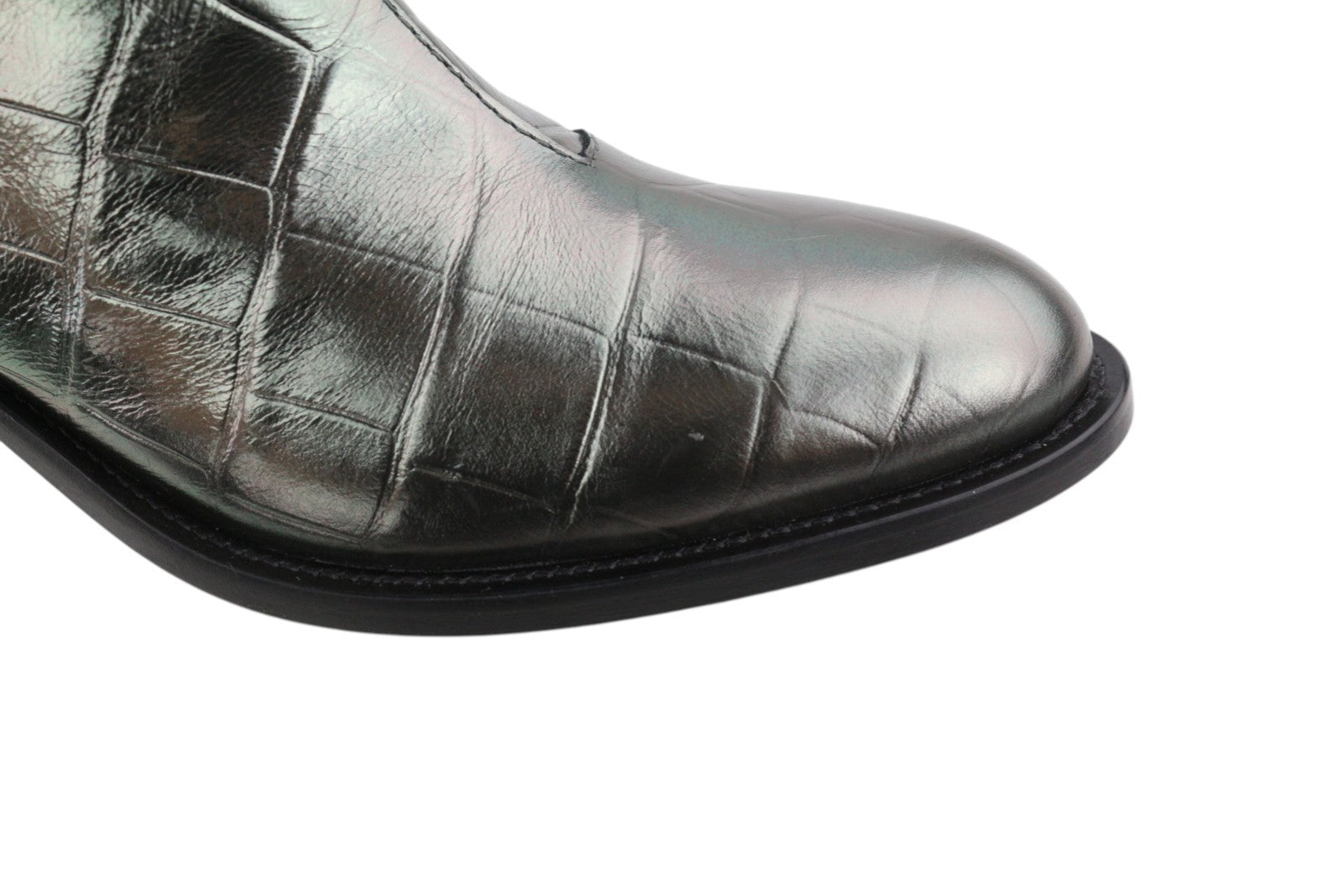 EMPORIO ARMANI moteriški aulinukai, 37 dydis, pilki, odiniai, tekstūruoti, migdolų nosys, kaubojiški, iki kulkšnies. 