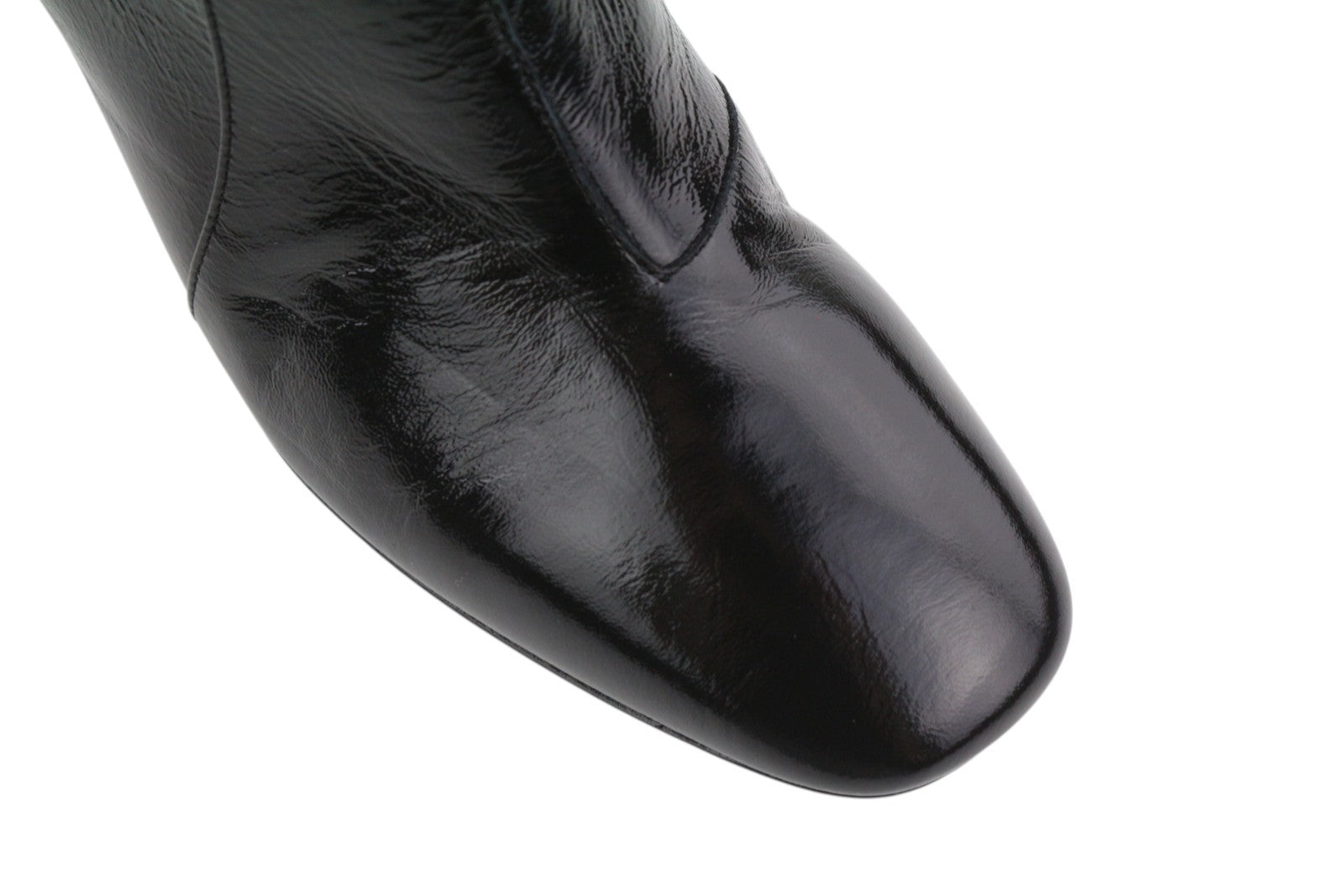 EMPORIO ARMANI moteriški aulinukai, juodi, blizgantys, odiniai, su užtrauktuku ir kulkšnies paviršiumi. 