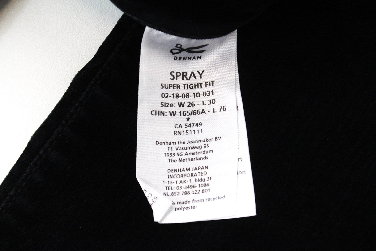 DENHAM Spray W26/L30 moteriškos kelnės, aptemptos, juodos, aksominės, medvilninės 