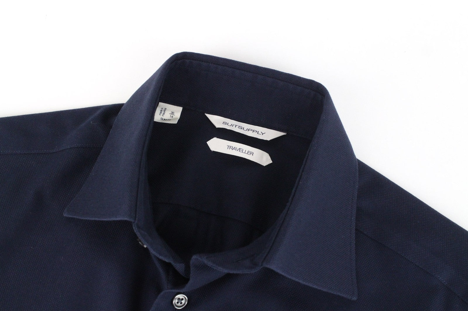 „SUITSUPPLY Traveller“ vyriški marškinėliai, 36/14, ploni, tamsiai mėlyni, medvilniniai ilgomis rankovėmis 