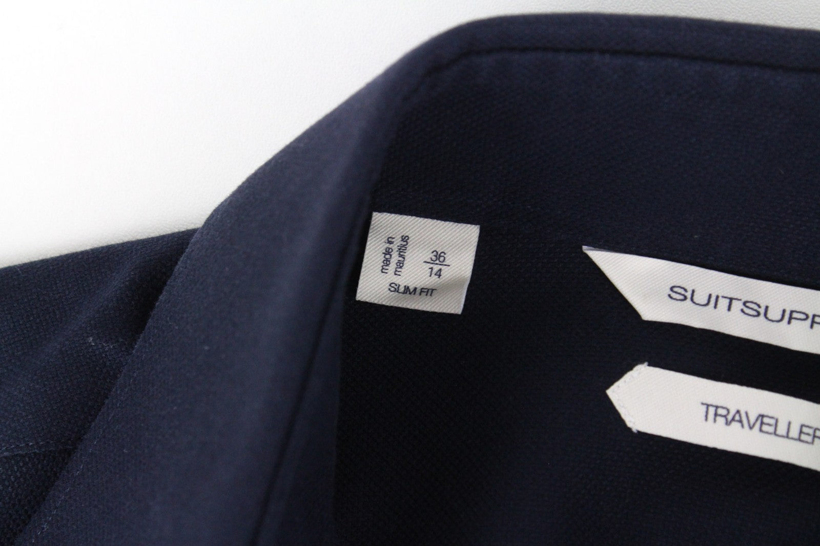 „SUITSUPPLY Traveller“ vyriški marškinėliai, 36/14, ploni, tamsiai mėlyni, medvilniniai ilgomis rankovėmis 