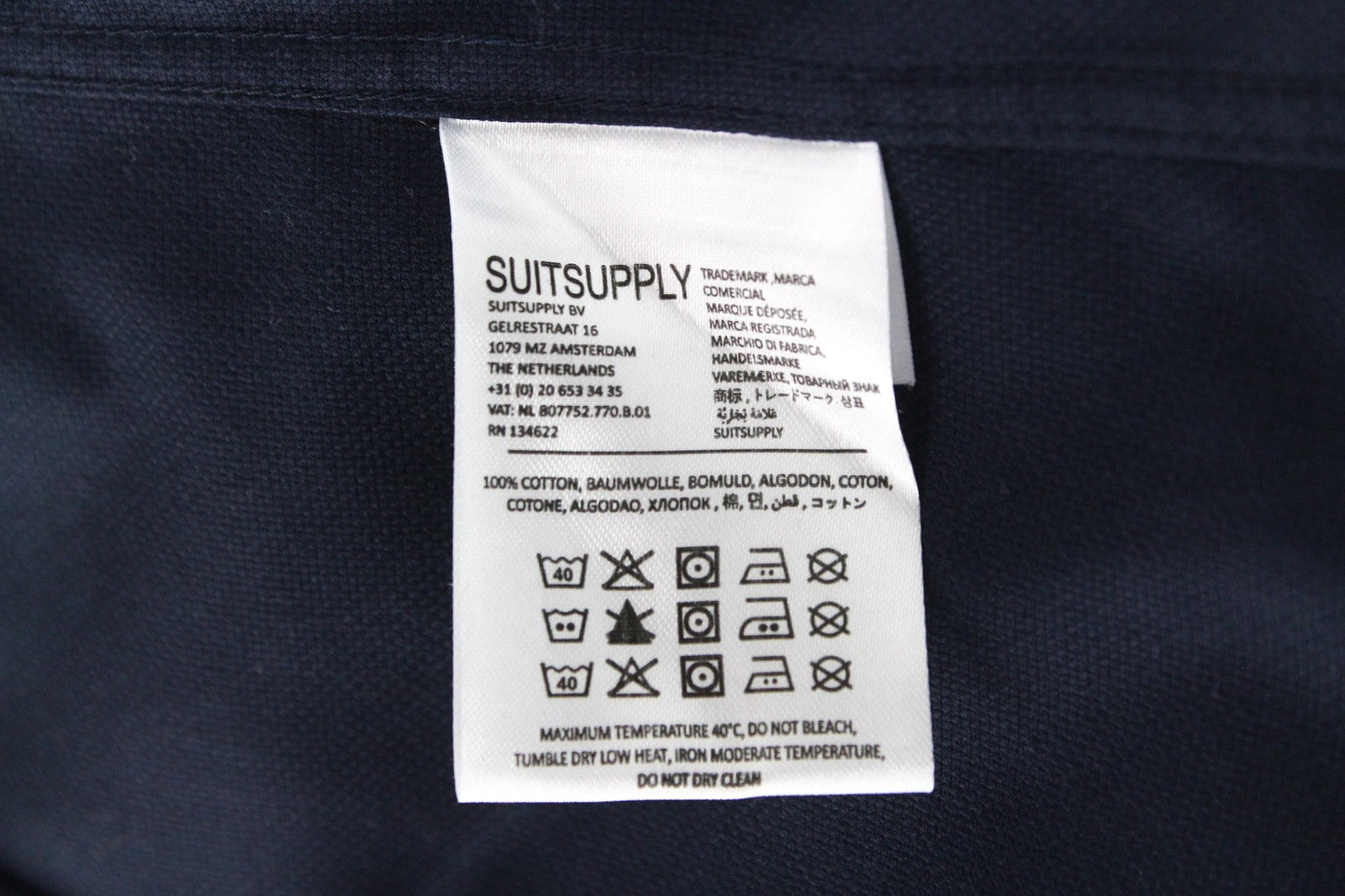 „SUITSUPPLY Traveller“ vyriški marškinėliai, 36/14, ploni, tamsiai mėlyni, medvilniniai ilgomis rankovėmis 