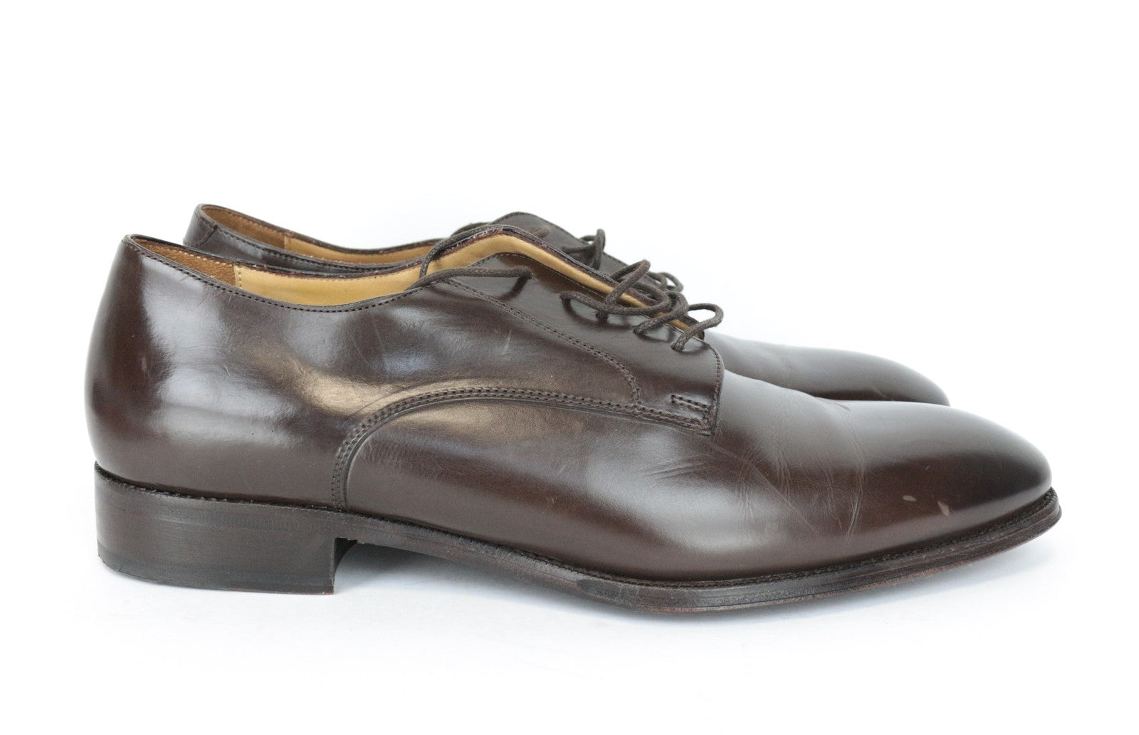 SUITSUPPLY Men's EU44 Brown Lace-Up Derby Shoes Calf Leather Formal