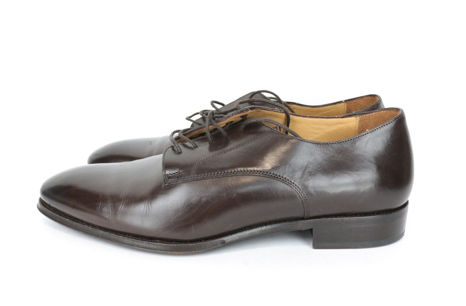 SUITSUPPLY Men's EU44 Brown Lace-Up Derby Shoes Calf Leather Formal