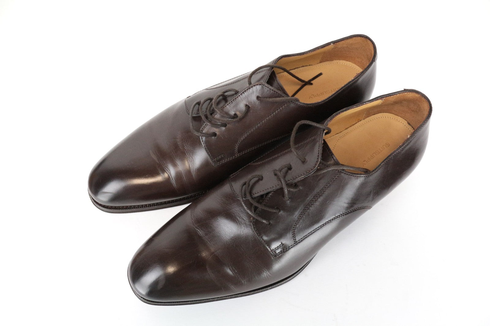 SUITSUPPLY Men's EU44 Brown Lace-Up Derby Shoes Calf Leather Formal